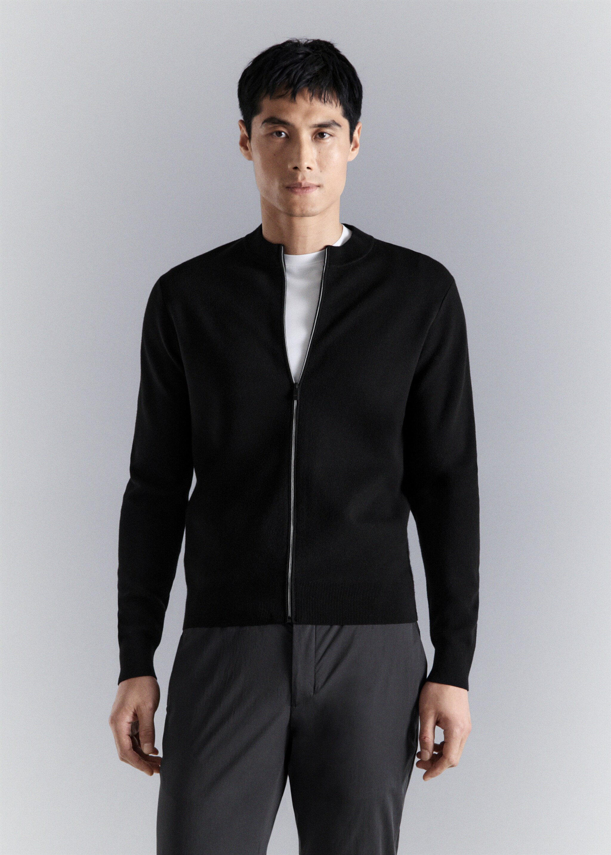 Comfort stretch knit cardigan - Medium plane, Black. Ref: 27044428-00.