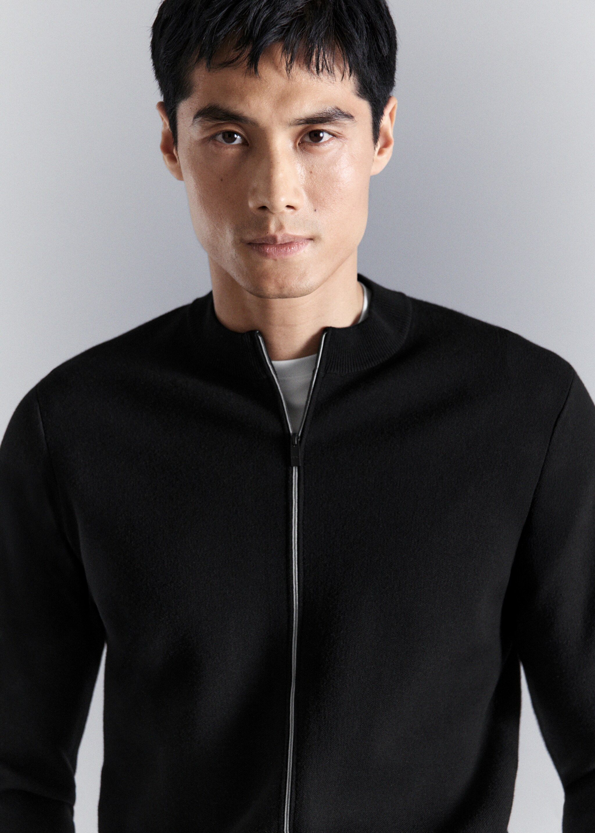 Comfort stretch knit cardigan - Details of the article 1, Black. Ref: 27044428-00.