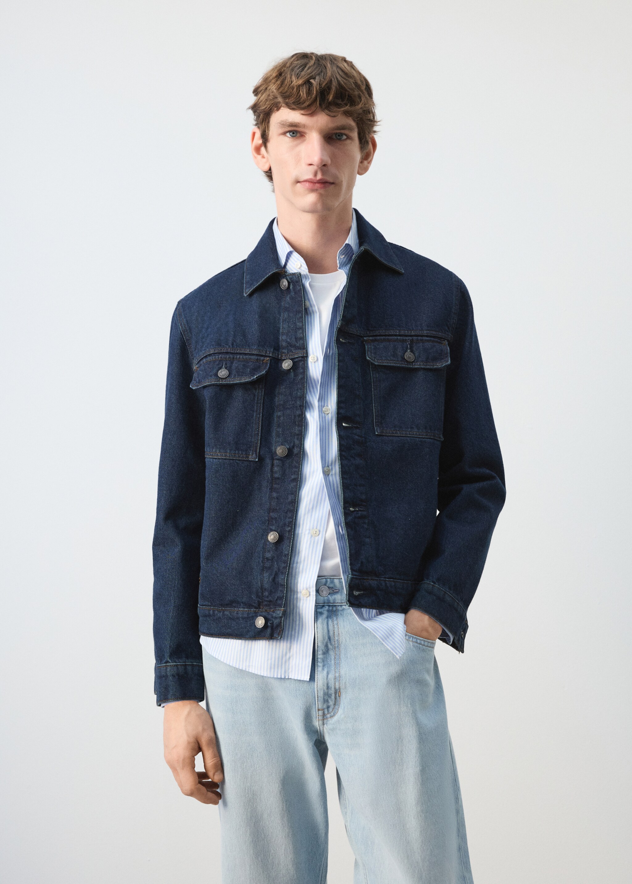 Blouson en jean 100 % coton à poches - Plan moyen, Bleu. Ref: 27044429-00.