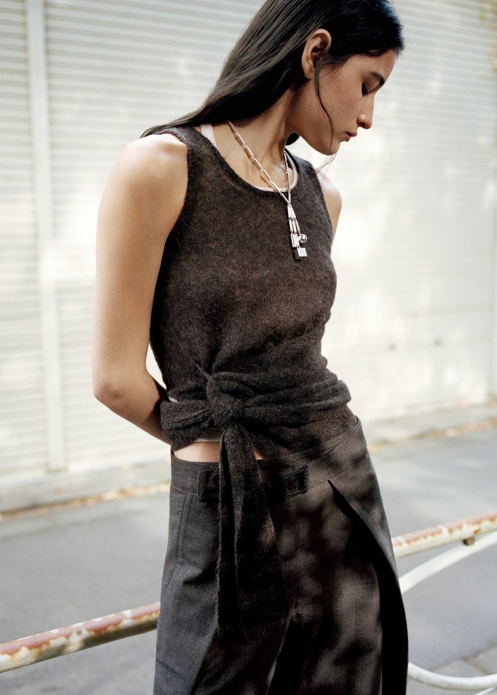 Asymmetrical semi-sheer alpaca top - image 4