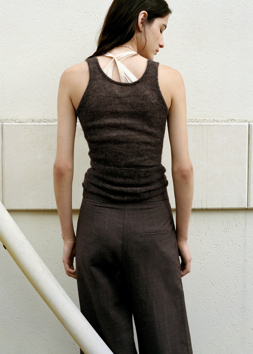 Asymmetrical semi-sheer alpaca top