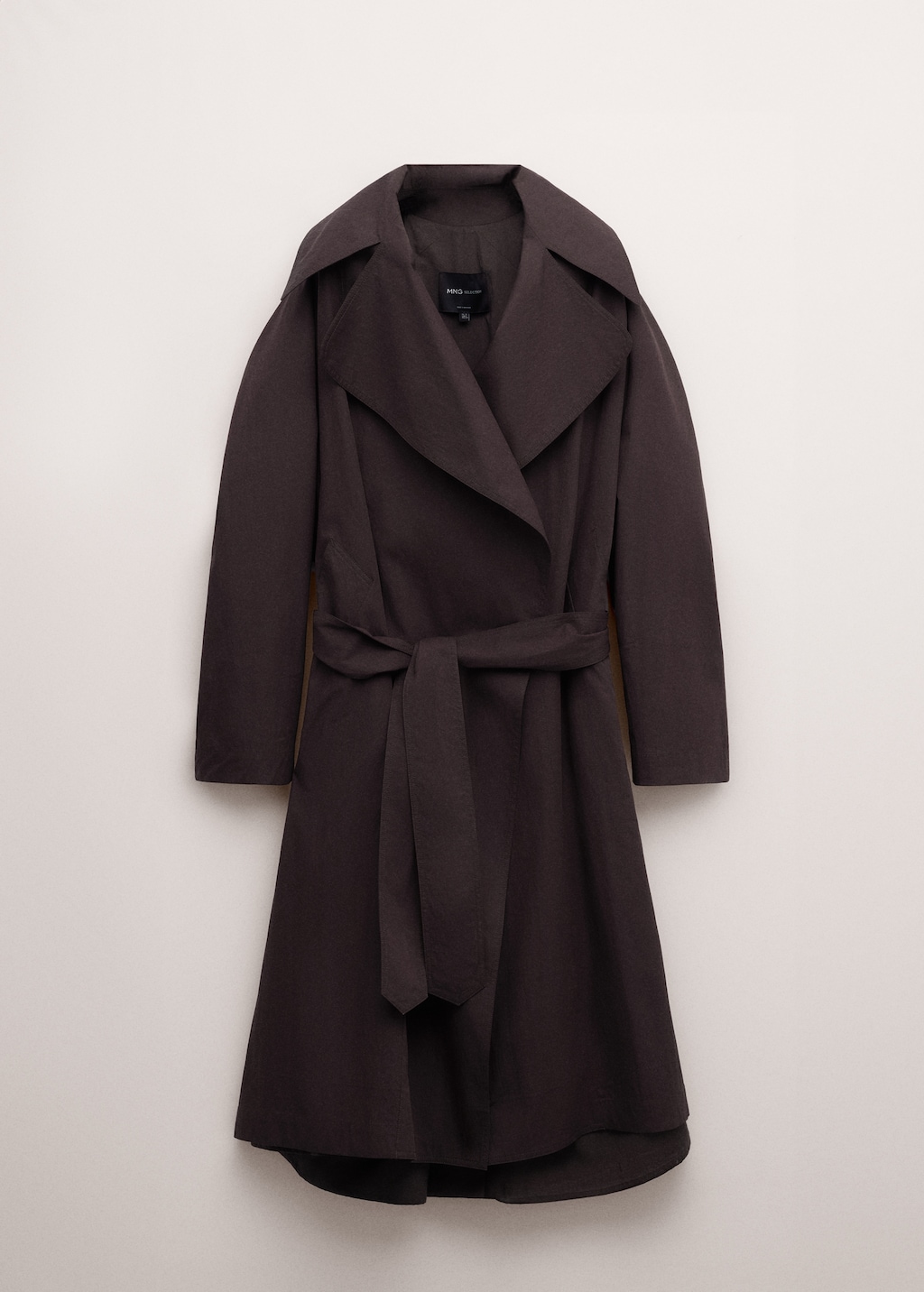 Cotton trench with maxi lapels and belt - image 2