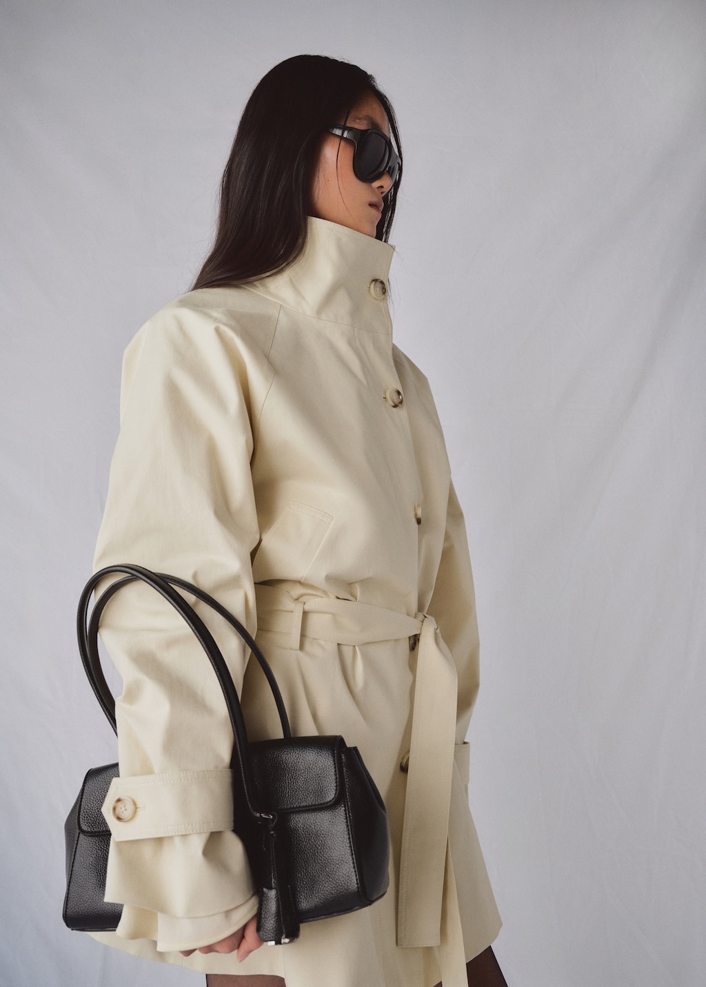 Mango Funnel neck trench with belt thumbnail