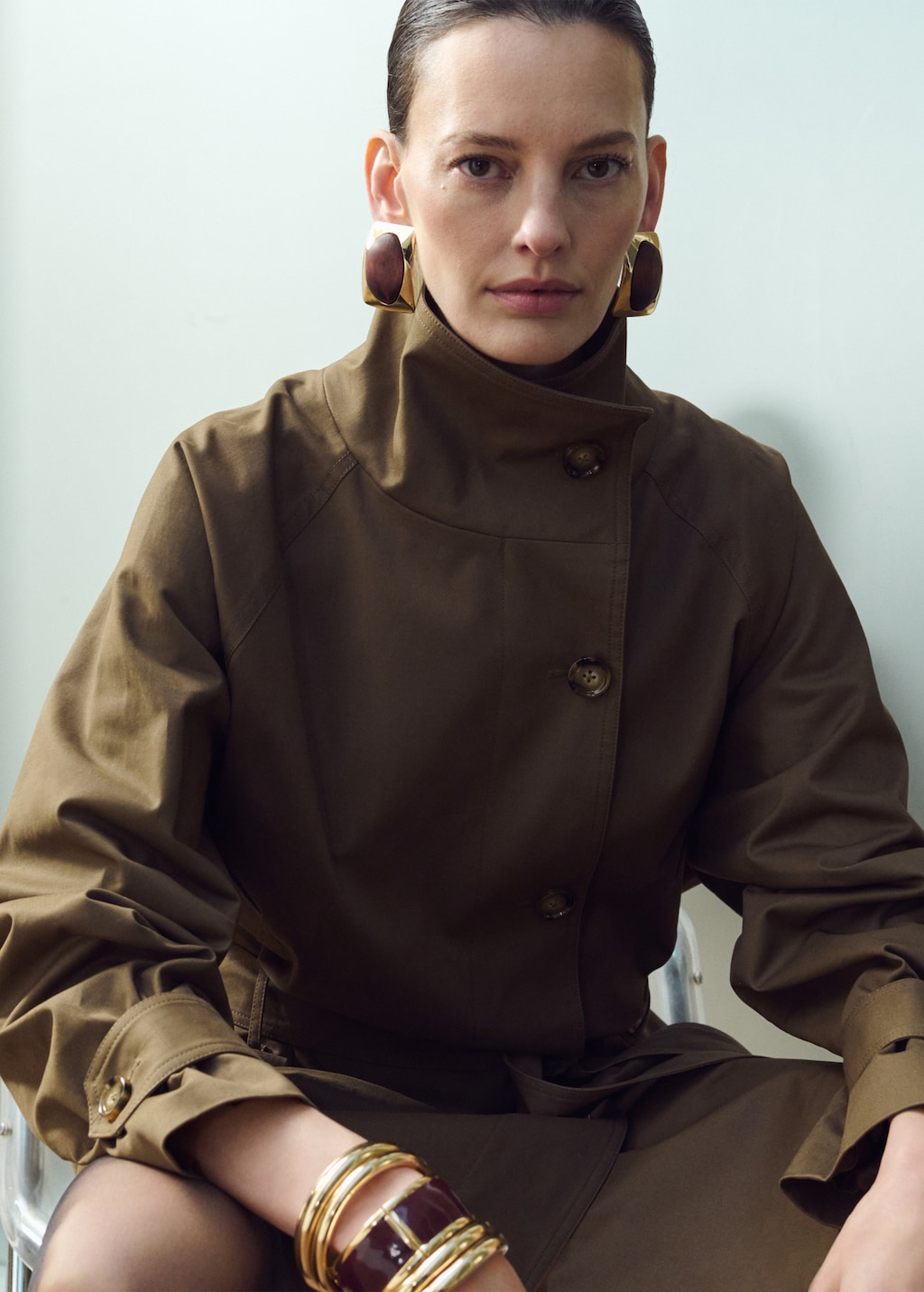 Mango Funnel neck trench with belt