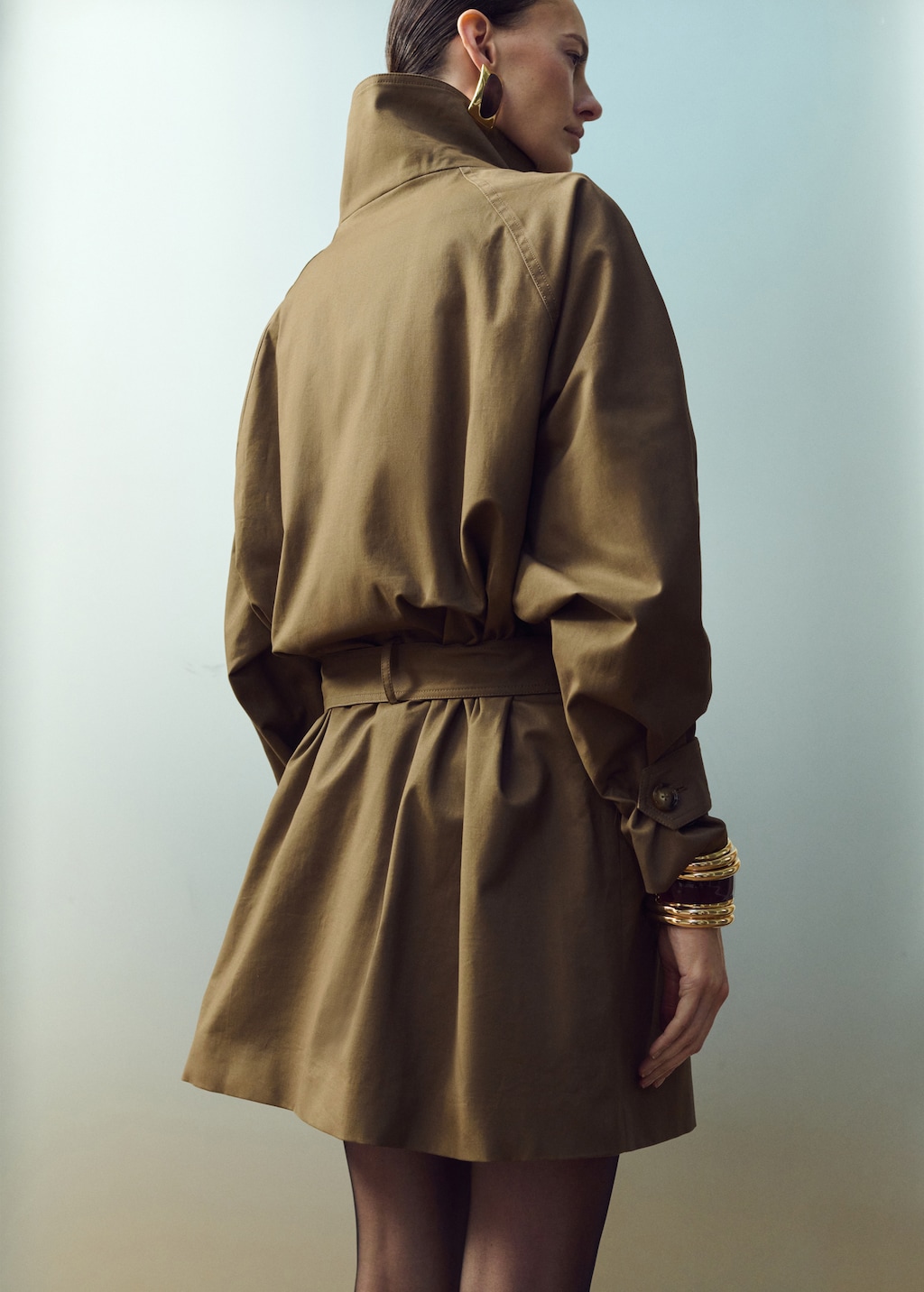 Mango Funnel neck trench with belt