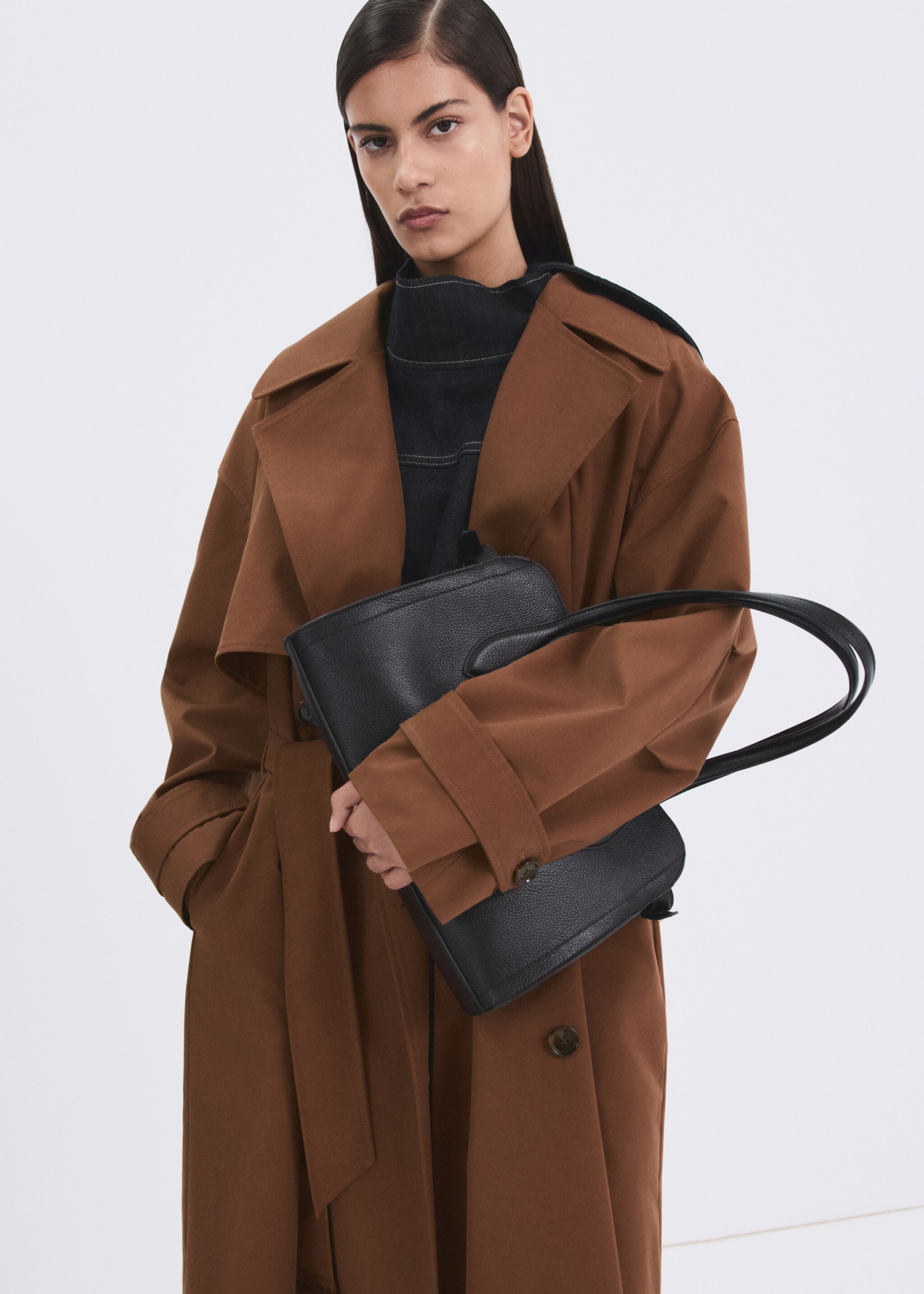 Long double-breasted trench coat - Medium plane, Brown. Ref: 27044781-00.