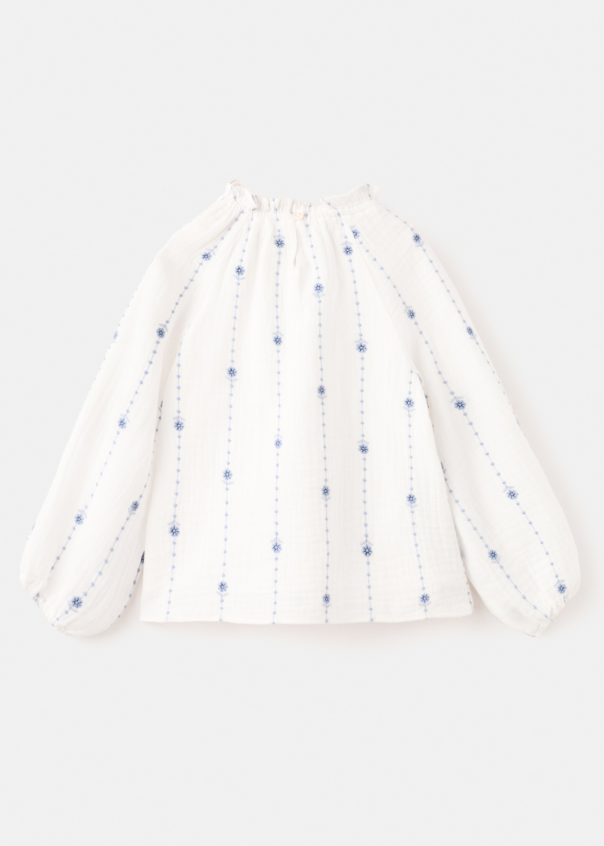 Flower-embroidered cotton blouse - Reverse of the article, White. Ref: 27045147-00.