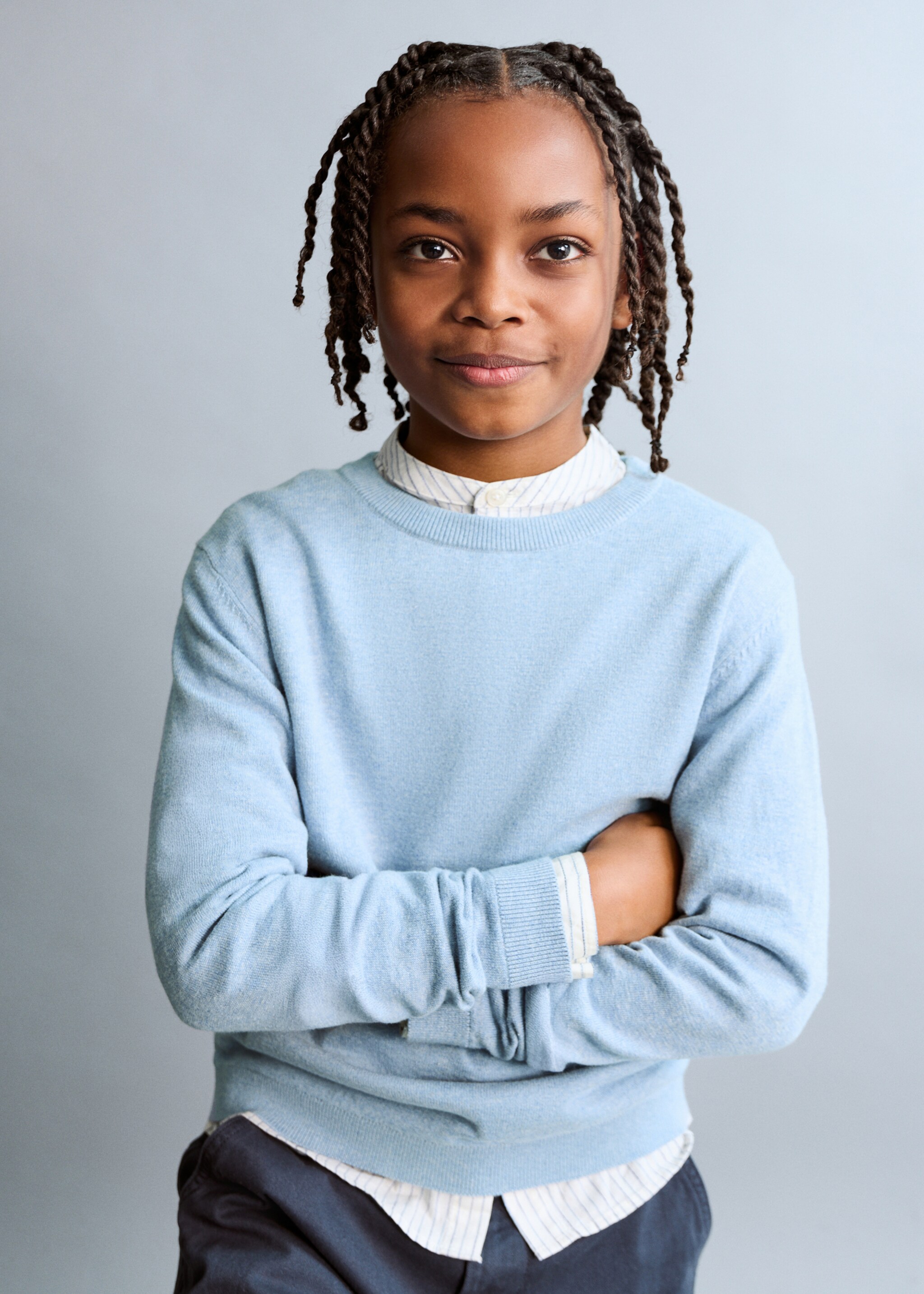 Pull-over maille coton - Plan moyen, Bleu. Ref: 27045151-00.