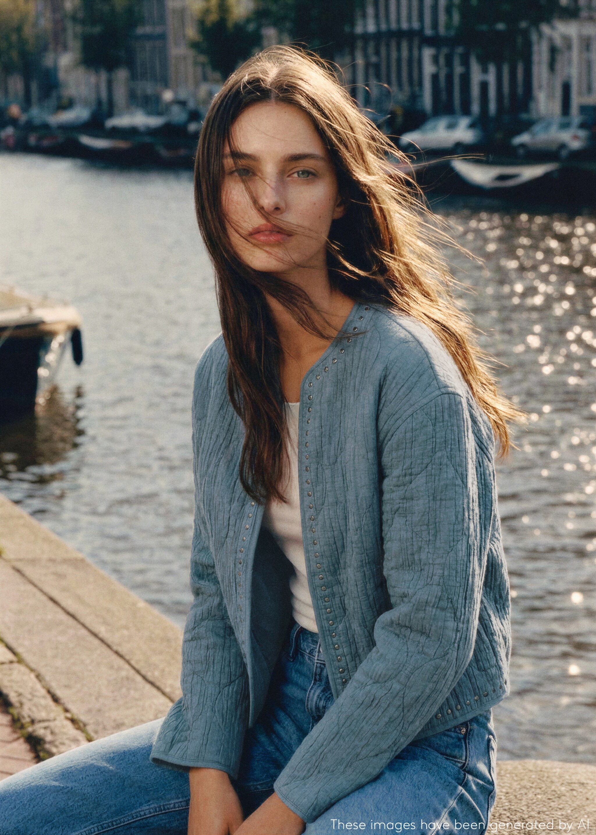 스터드가 달린 퀼팅 재킷 - 상품 내역: 5, 페트롤 블루. Ref: 27045156-00.