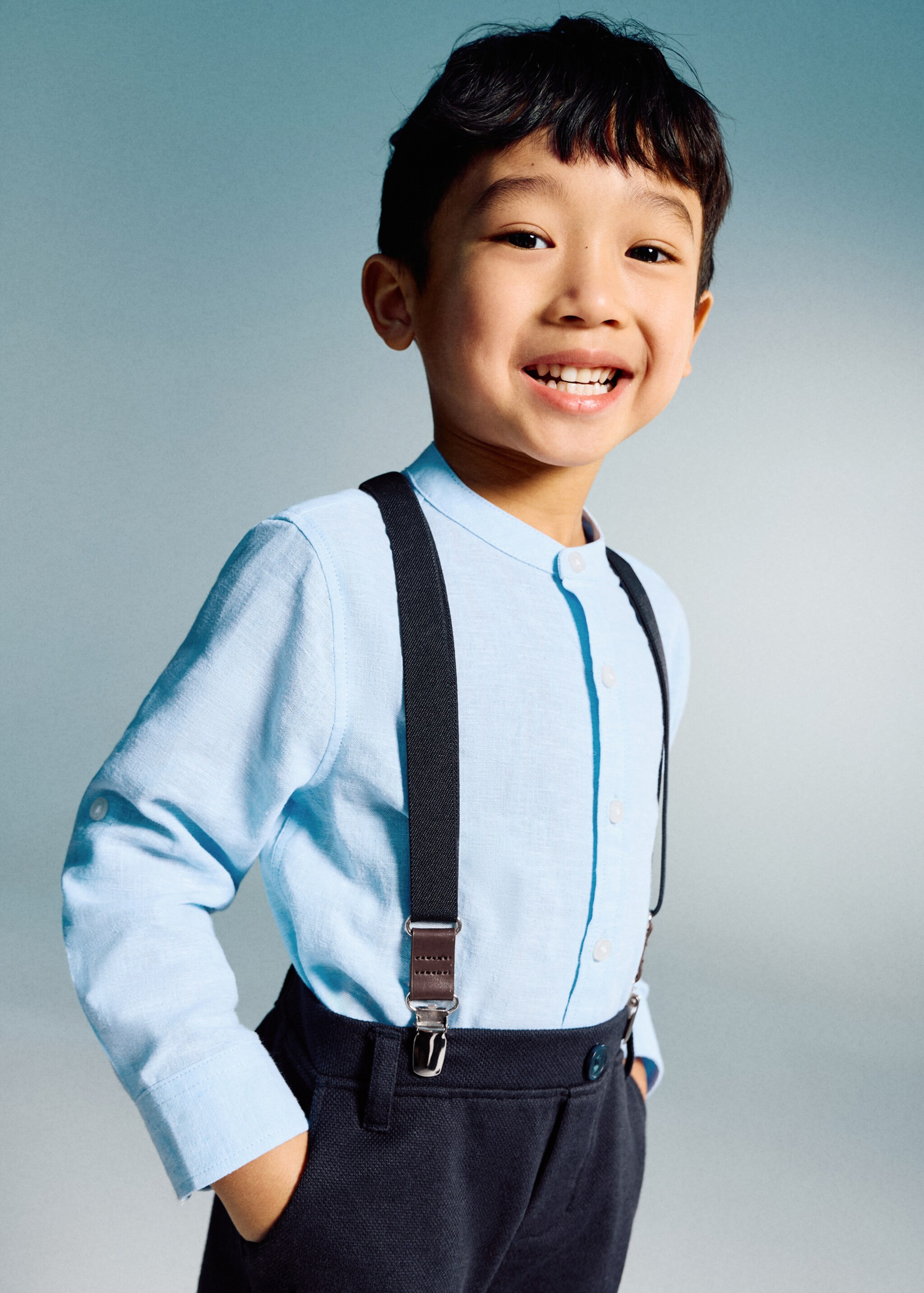 Linen-blend shirt - Medium plane, Sky Blue. Ref: 27045809-00.