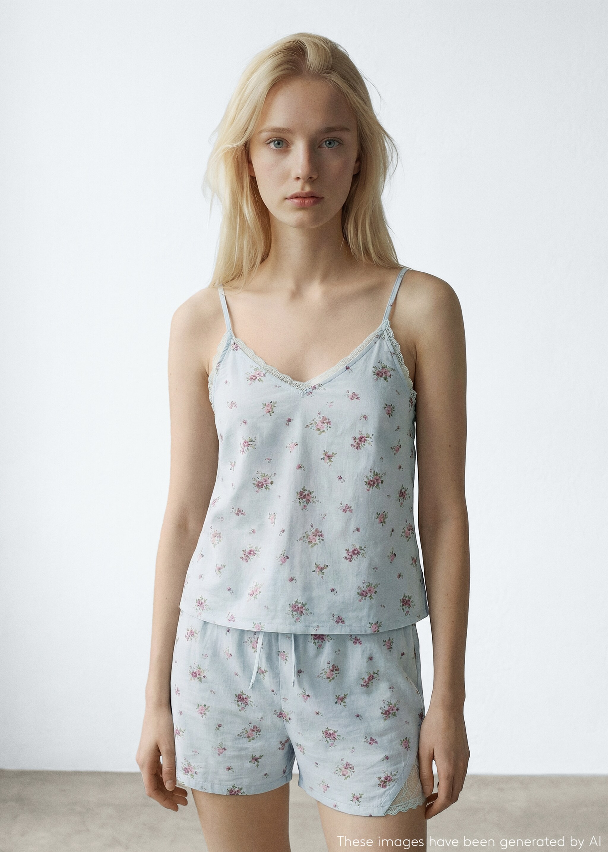 بيجاما قطنية بأزهار - رؤية وسط, أزرق سماوي. Ref: 27045810-00.