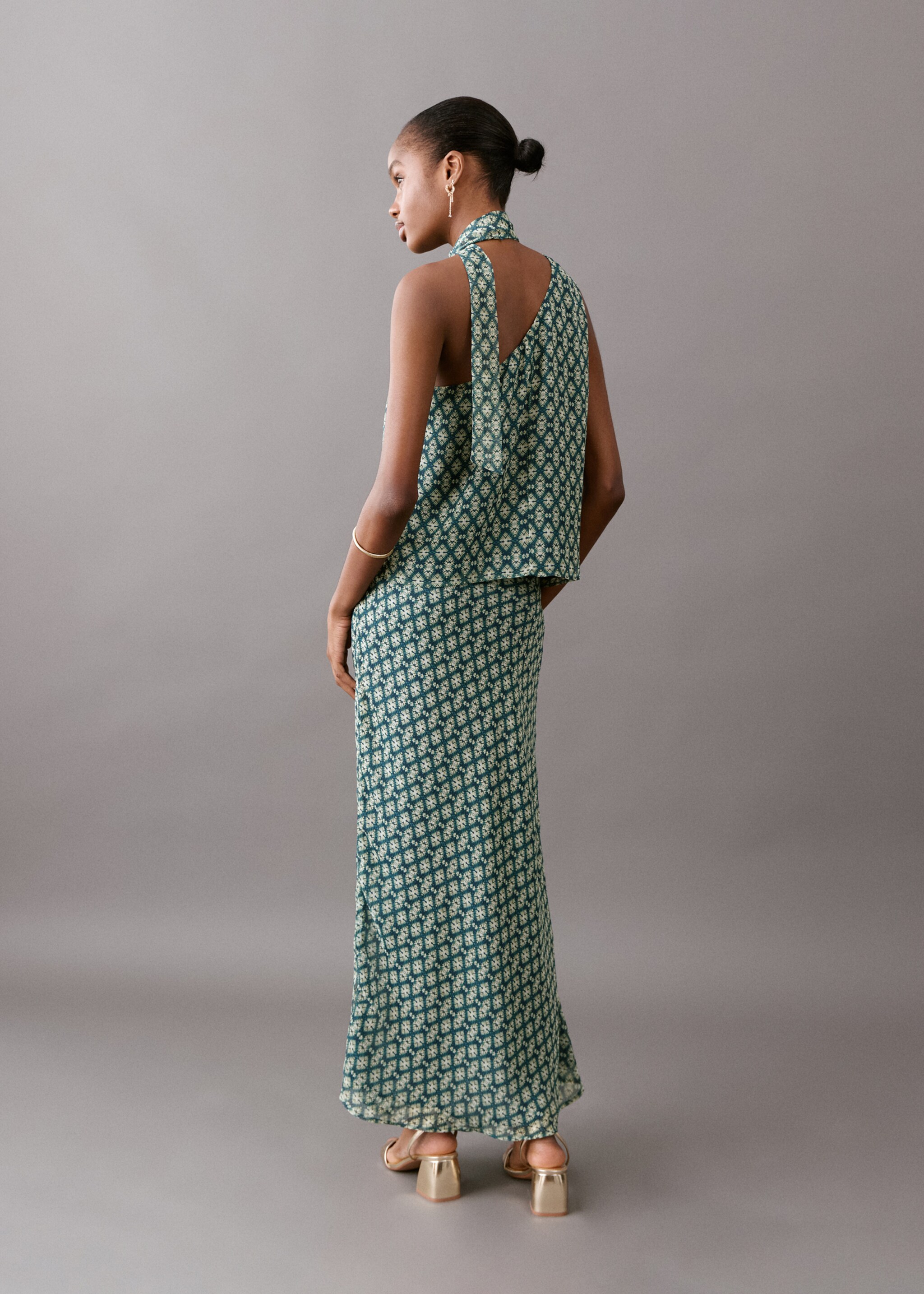 Blouse asymétrique col noué - Verso de l’article, Bleu pétrole. Ref: 27045812-00.