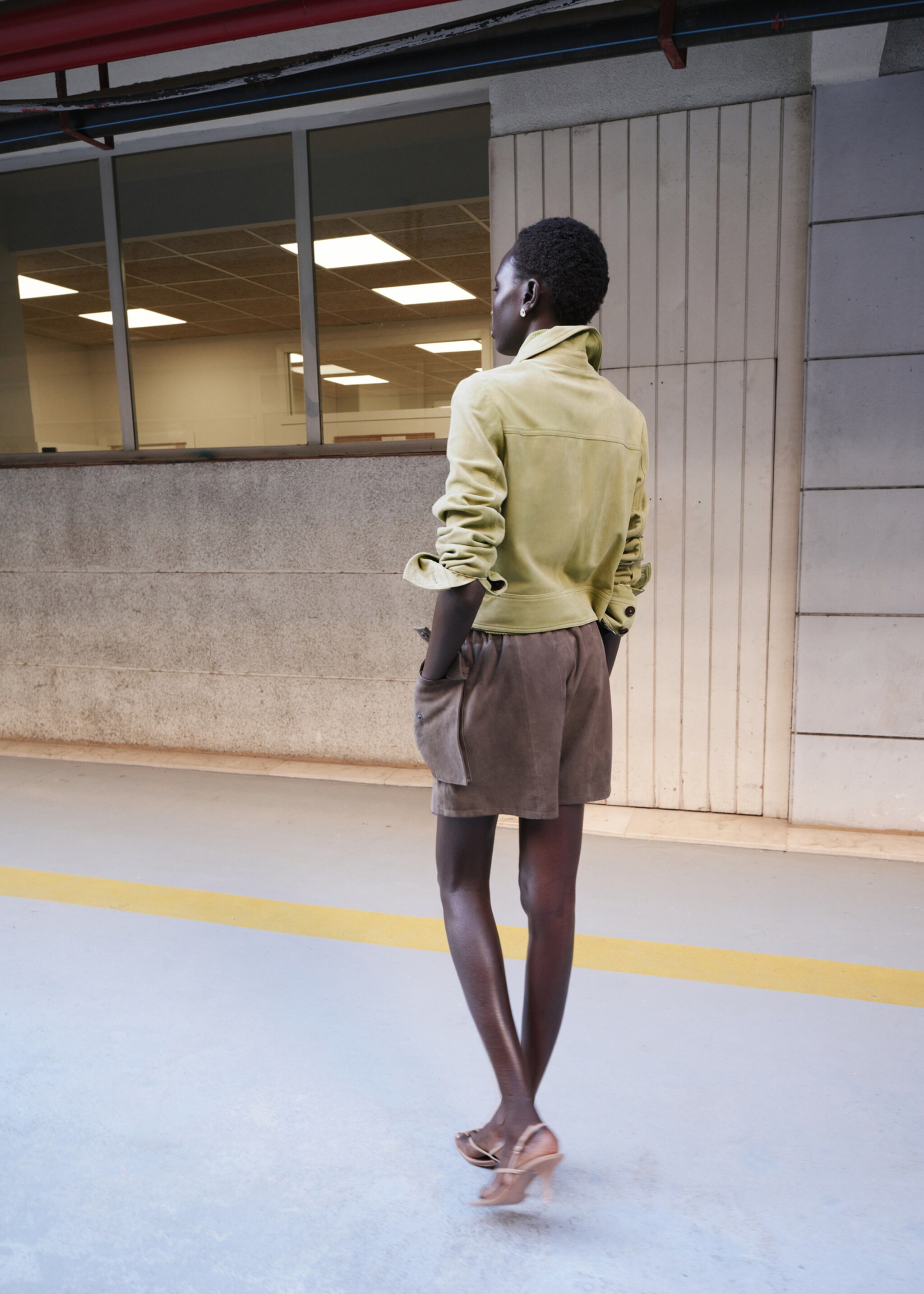 Veste daim boutons - Verso de l’article, Vert pastel. Ref: 27045813-00.