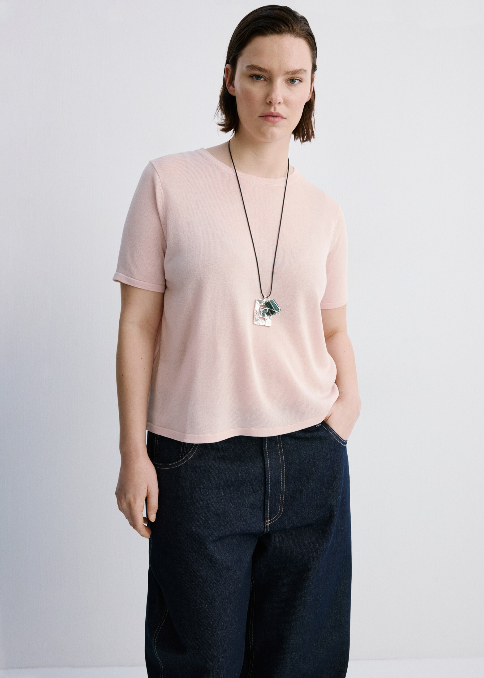 Pull en maille à manches courtes - Détail de l'article 5, Rose pastel. Ref: 27045820-00.