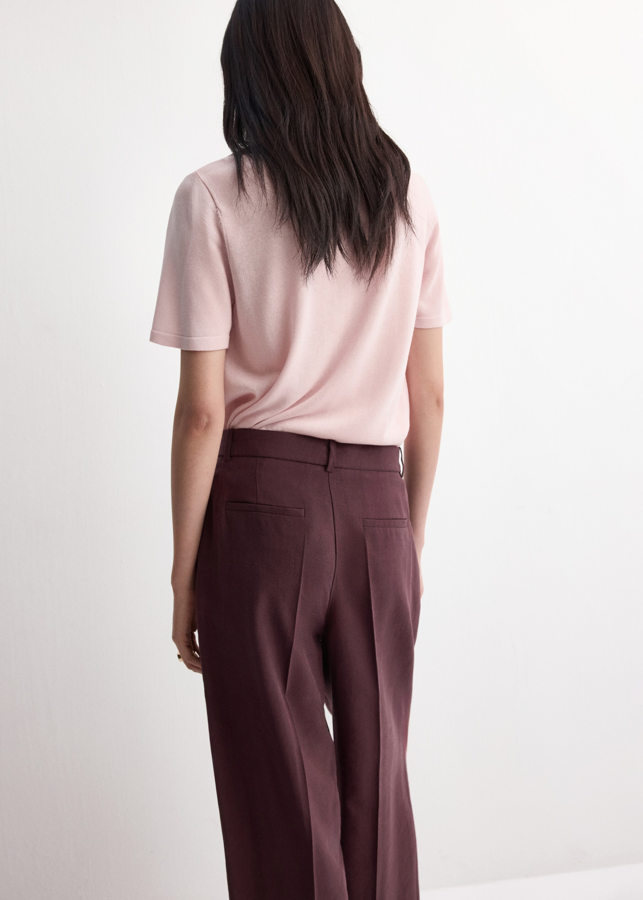 Short-sleeved knitted sweater - Reverse of the article, Pastel Pink. Ref: 27045820-00.