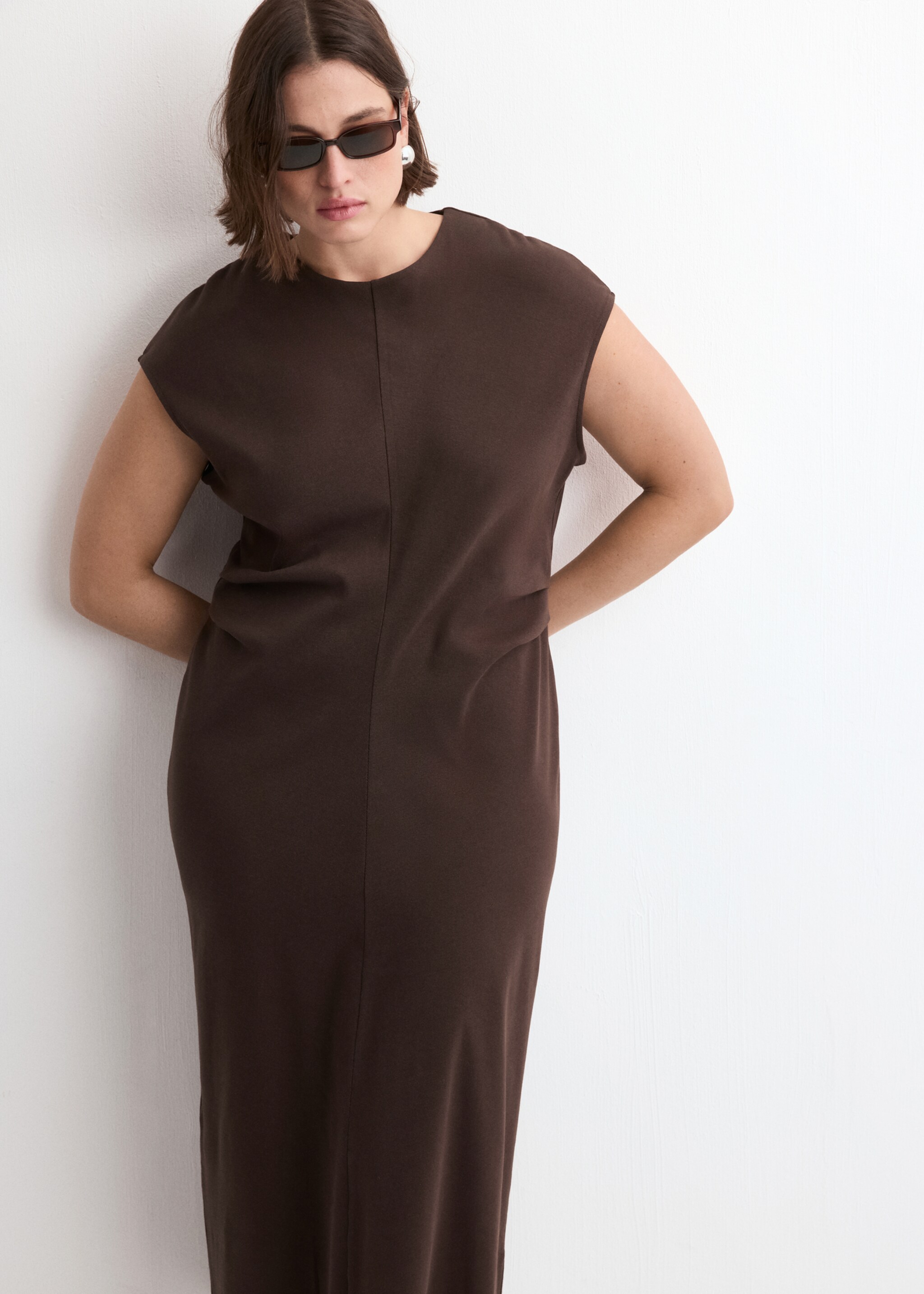 Midi-dress with draped detail - Details of the article 5, Brown. Ref: 27045826-00.