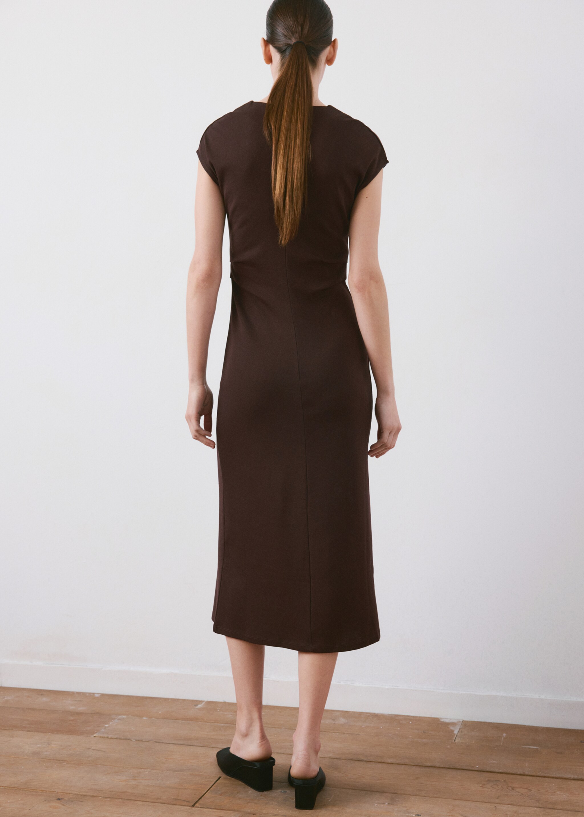 Midi-dress with draped detail - Reverse of the article, Brown. Ref: 27045826-00.