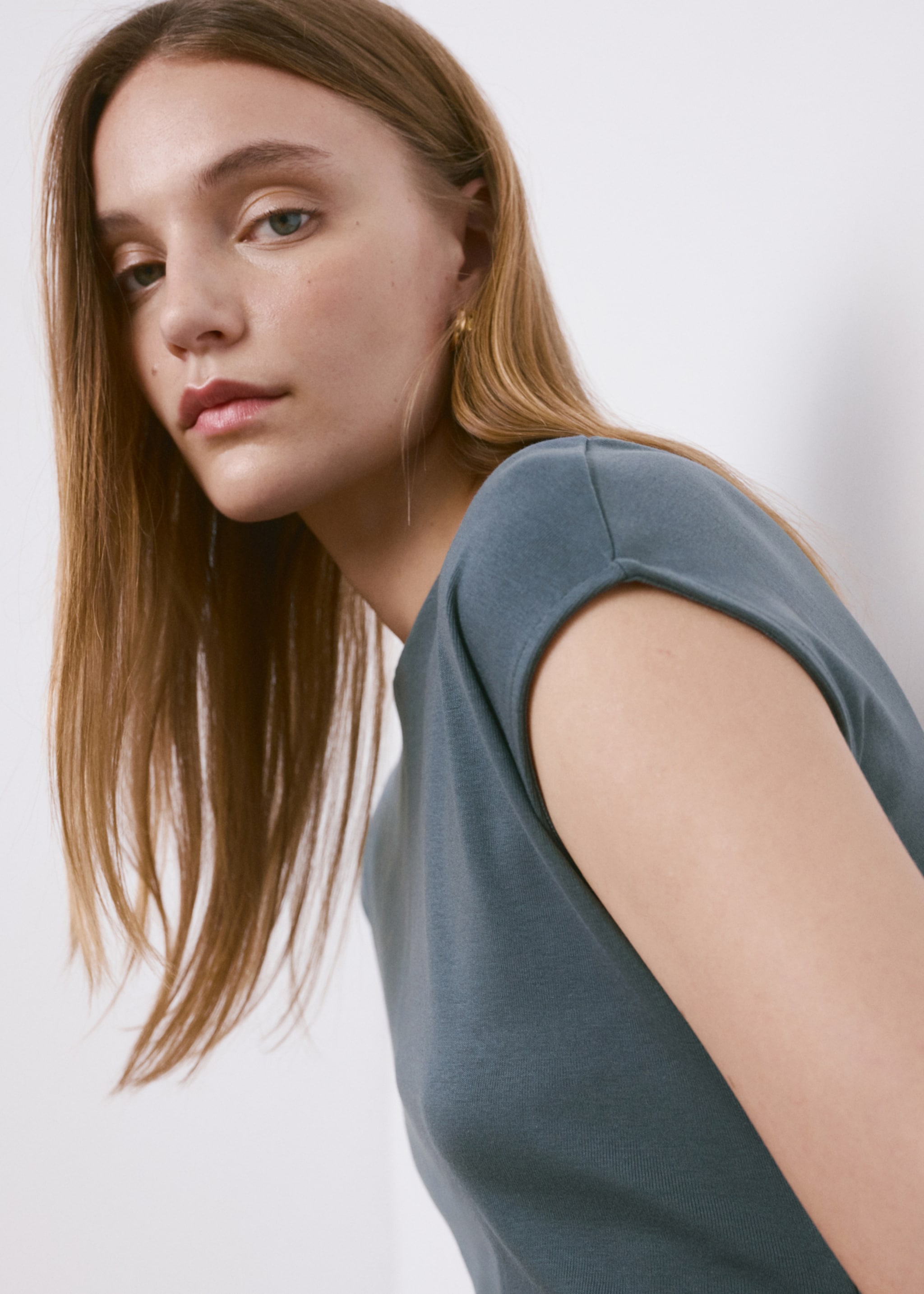 Midi-dress with draped detail - Details of the article 1, Blue. Ref: 27045826-00.