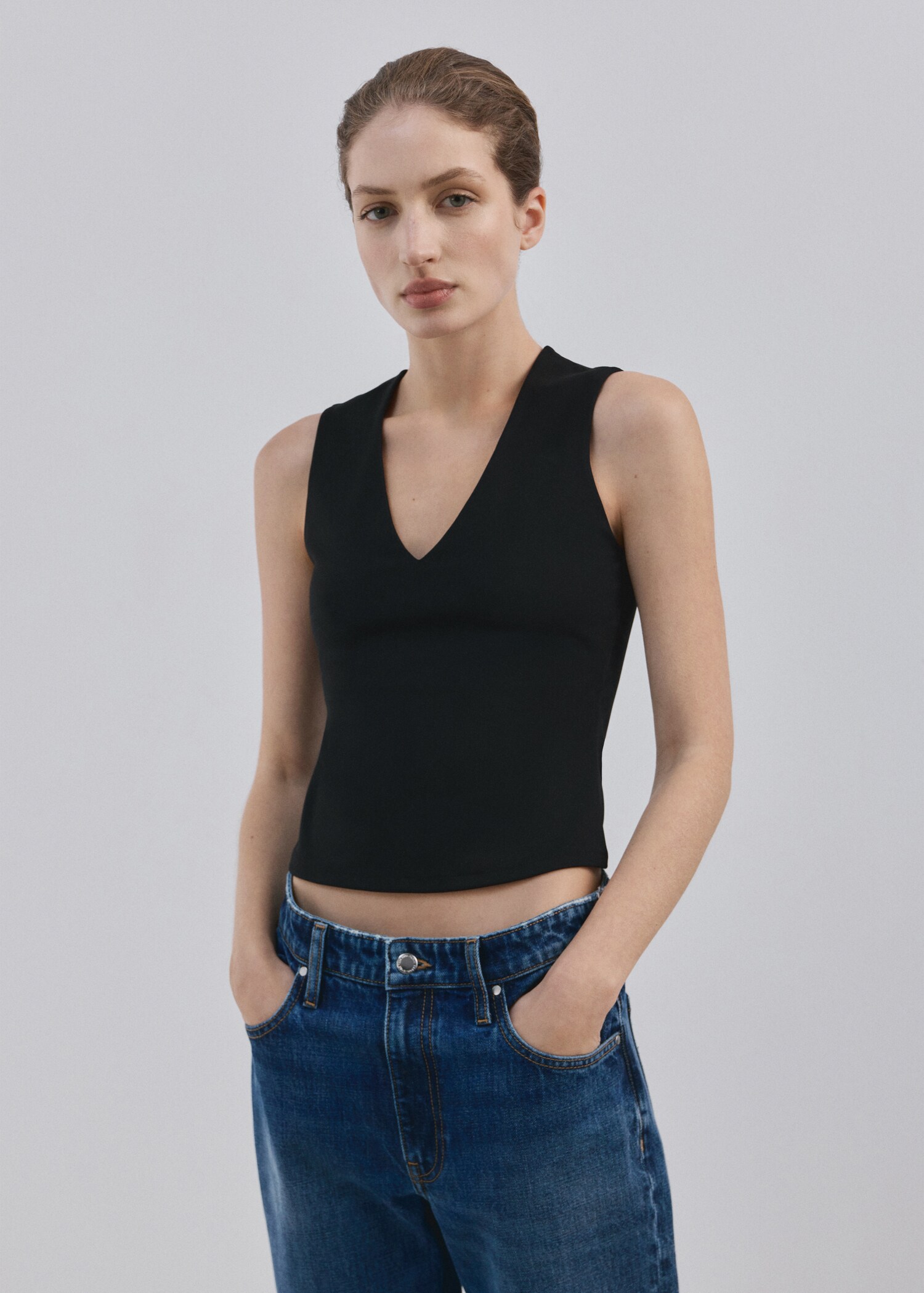 Fitted V-neck top - Medium plane
