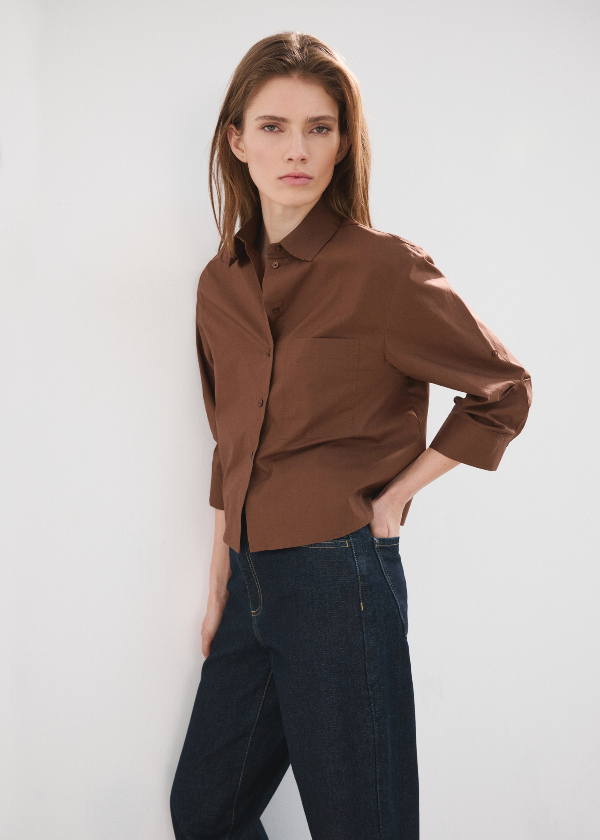 Chemise coton rayures - Plan moyen, Marron. Ref: 27045829-00.