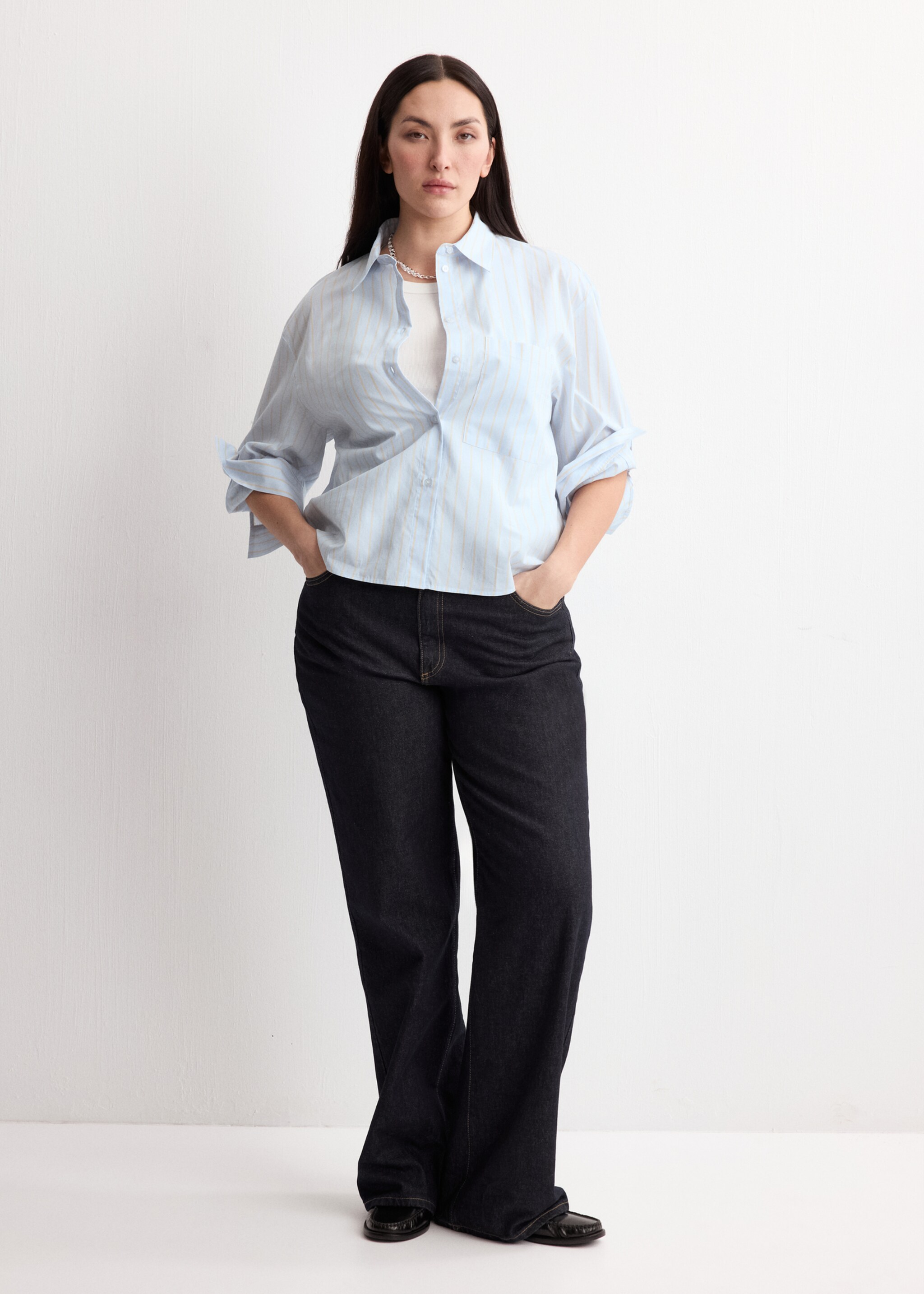 Camisa algodón rayas - Detalle del artículo 3, Azul celeste. Ref: 27045829-00.