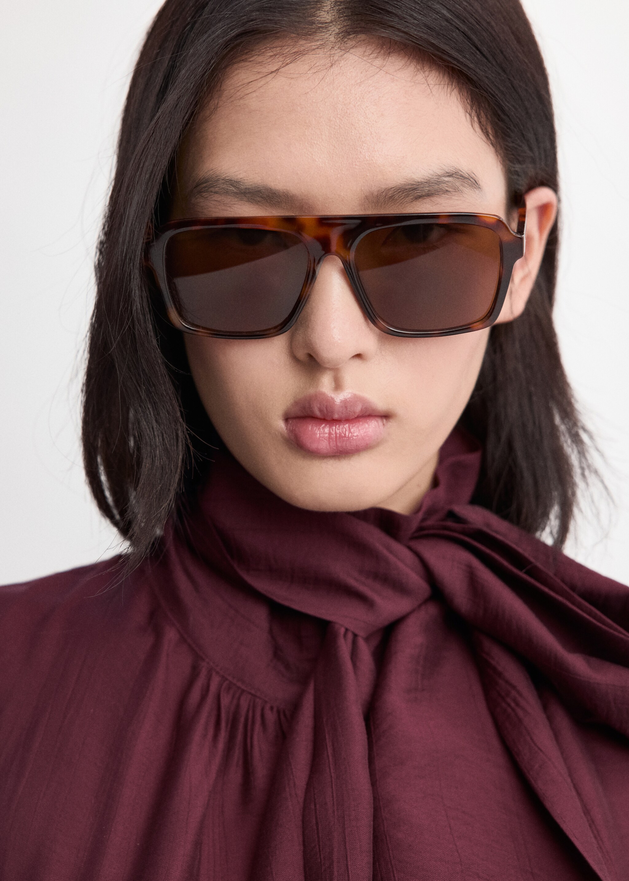 Блузка с длинными рукавами и воротником-шарфом - Деталь изделия 1, Гранатовый. Ref: 27045831-00.