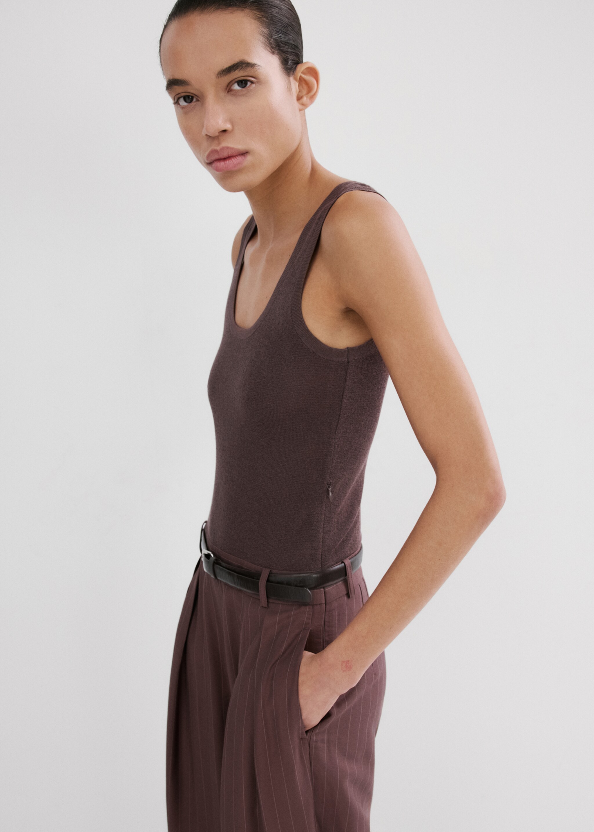 Pinstripe jumpsuit combination - Medium plane, Light/Pastel Brown. Ref: 27045832-00.