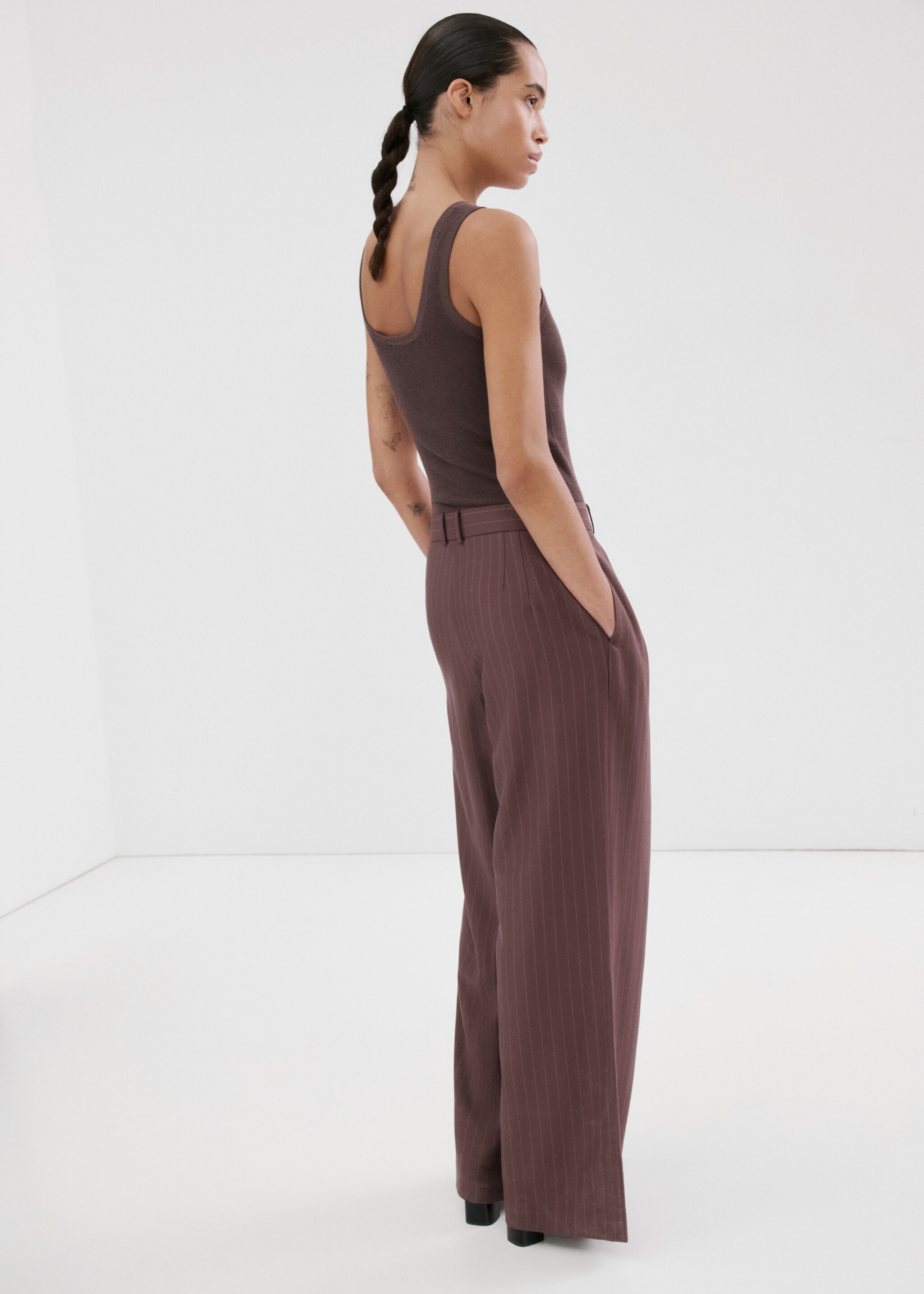 Pinstripe jumpsuit combination - Reverse of the article, Light/Pastel Brown. Ref: 27045832-00.