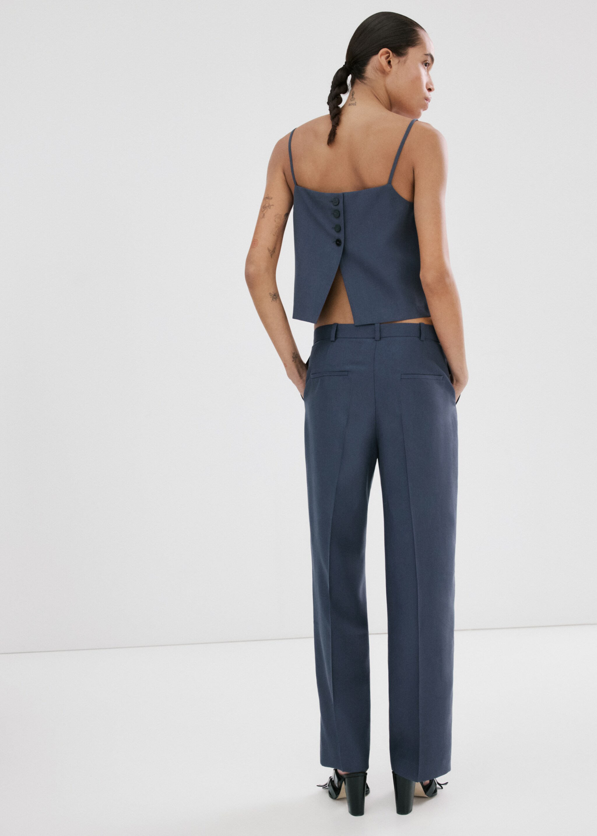 Mid-rise lyocell trousers - Reverse of the article, Blue. Ref: 27045833-00.
