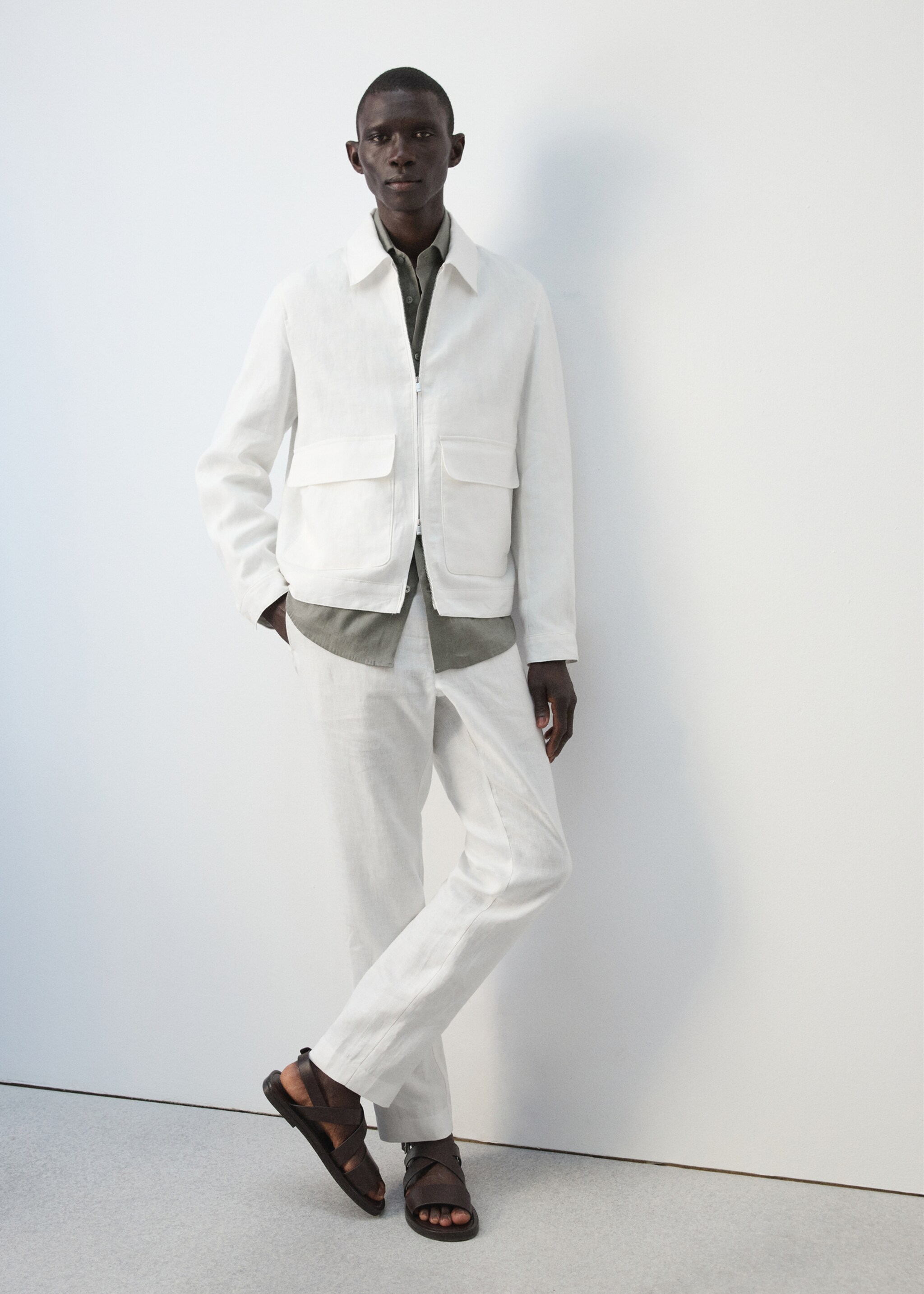 Chaqueta 100% lino bolsillos - Detalle del artículo 4, Blanco. Ref: 27045930-00.