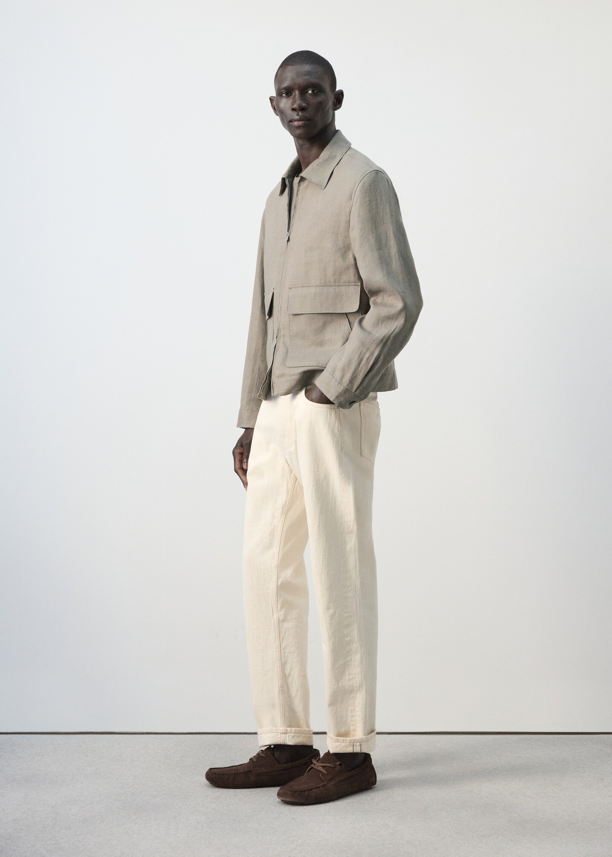 Chaqueta 100% lino bolsillos - Detalle del artículo 2, Marrón medio. Ref: 27045930-00.