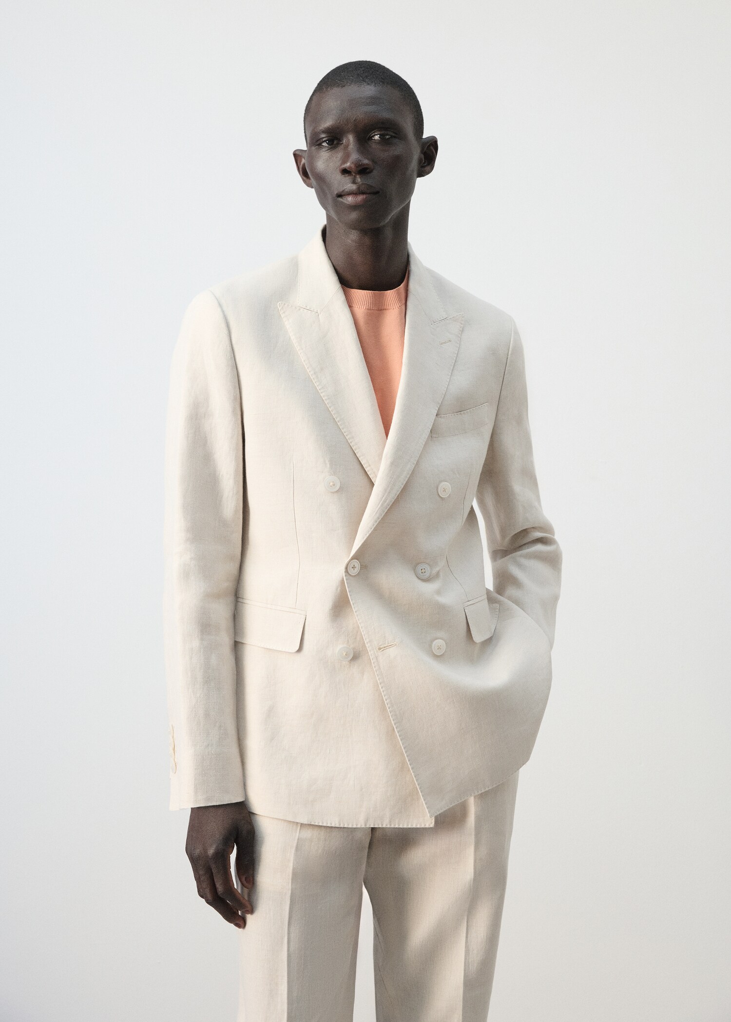 Veste costume croisée Amalfi 100 % lin slim-fit - Plan moyen