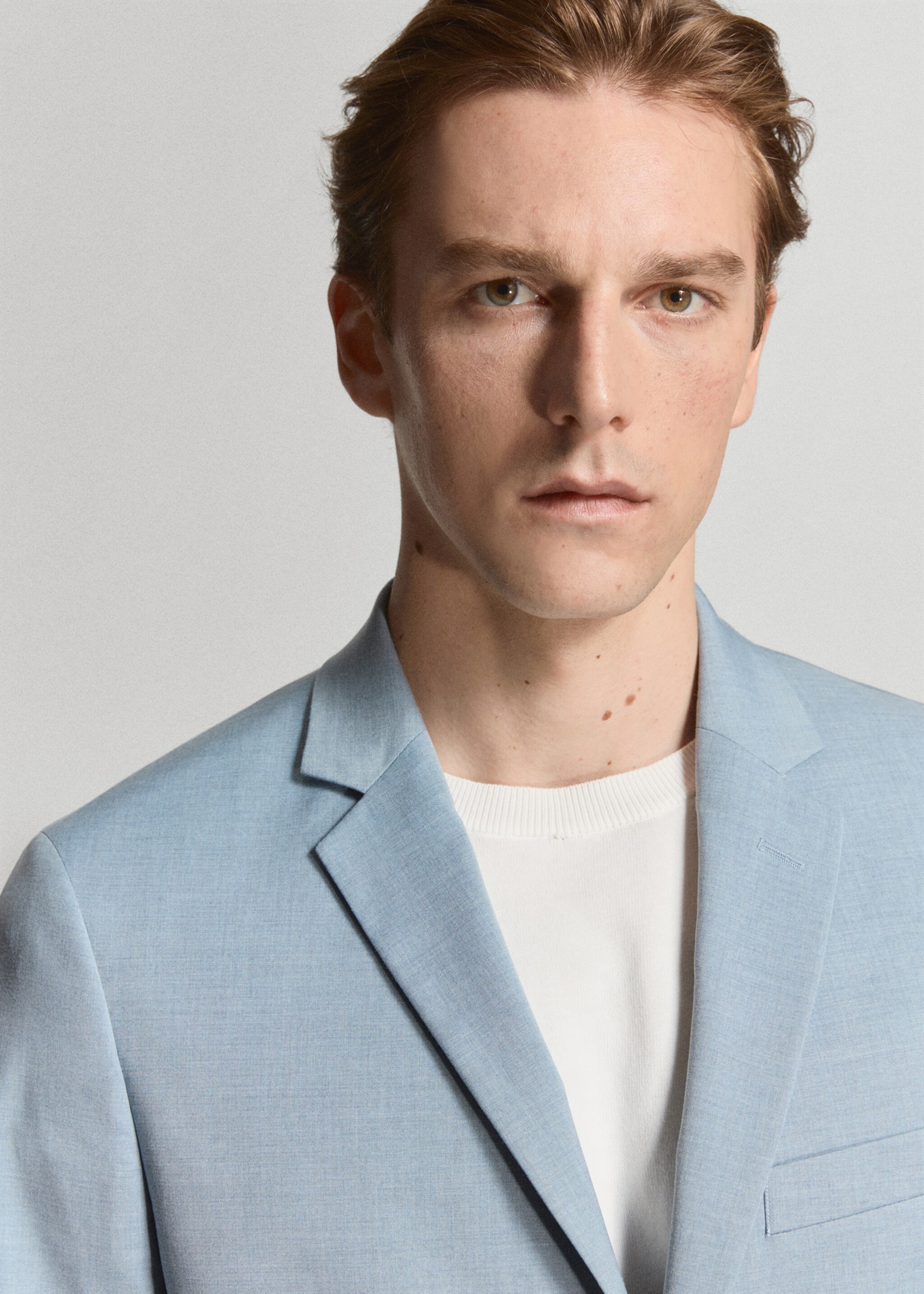 Super slim-fit blazer van stretchstof - Detail van het artikel 1, Hemelsblauw. Ref: 27045933-00.