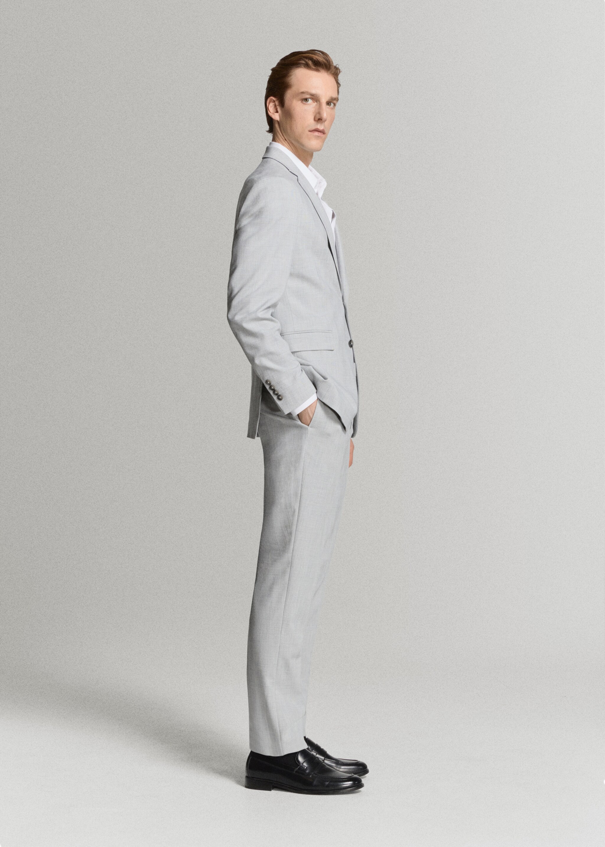 بليزر بدلة سليم فيت بقماش مرن - تفاصيل المنتج 2, رمادي أرجواني فاتح. Ref: 27045934-00.