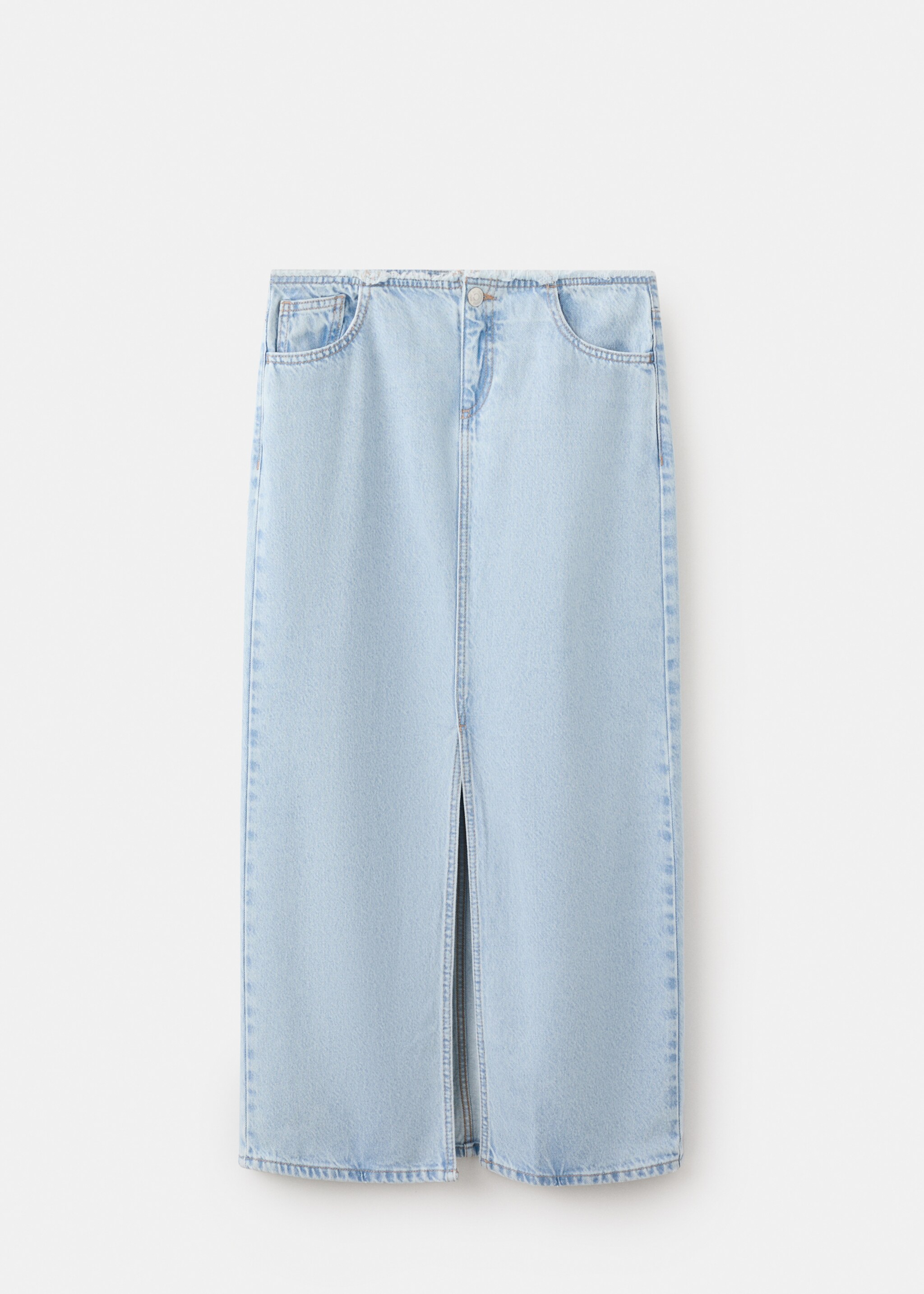 허리 부분이 해진 긴 데님 스커트 - 모델 없는 상품, 블리치 블루. Ref: 27045940-00.