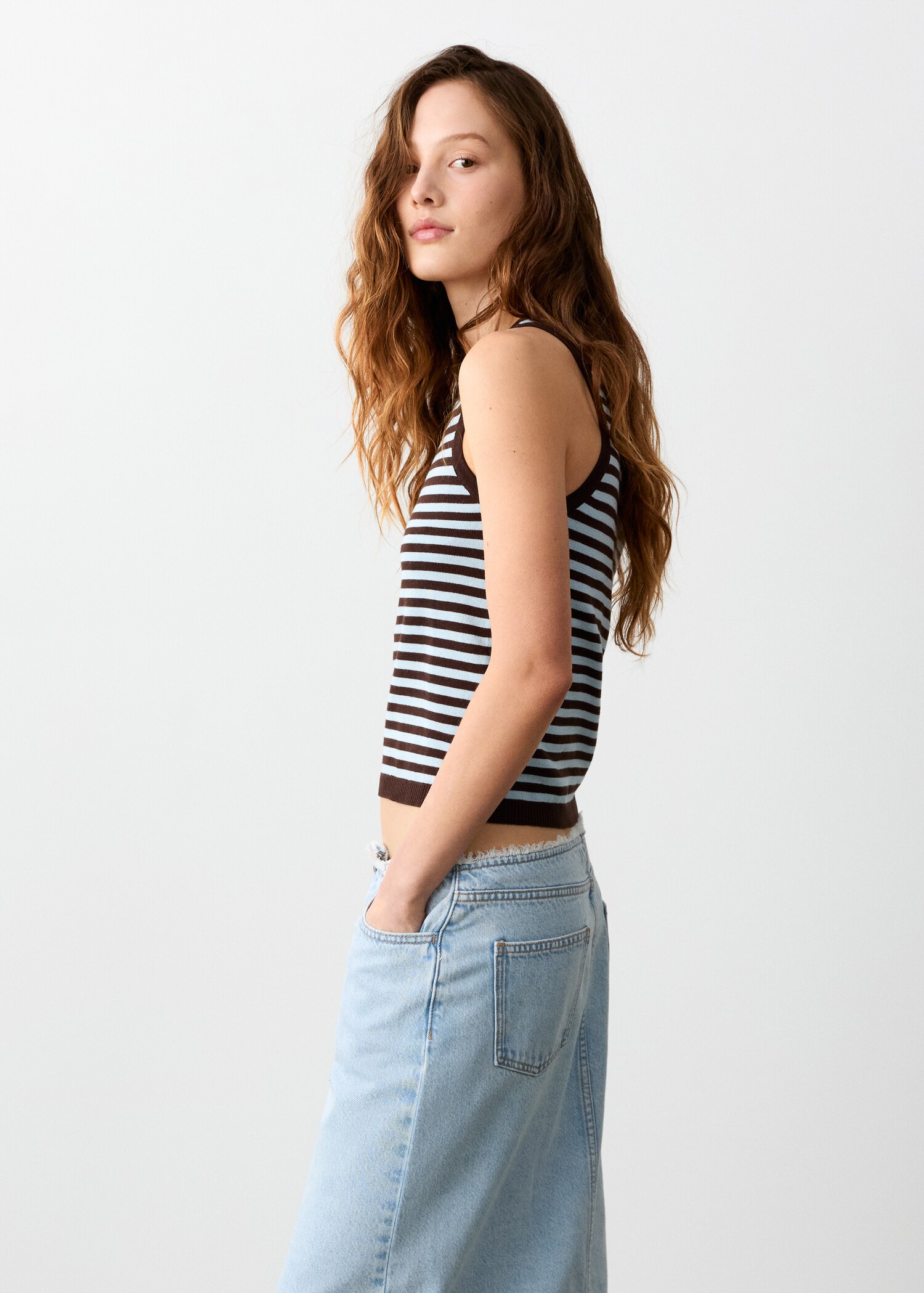 Frayed hem midi denim skirt - Details of the article 1