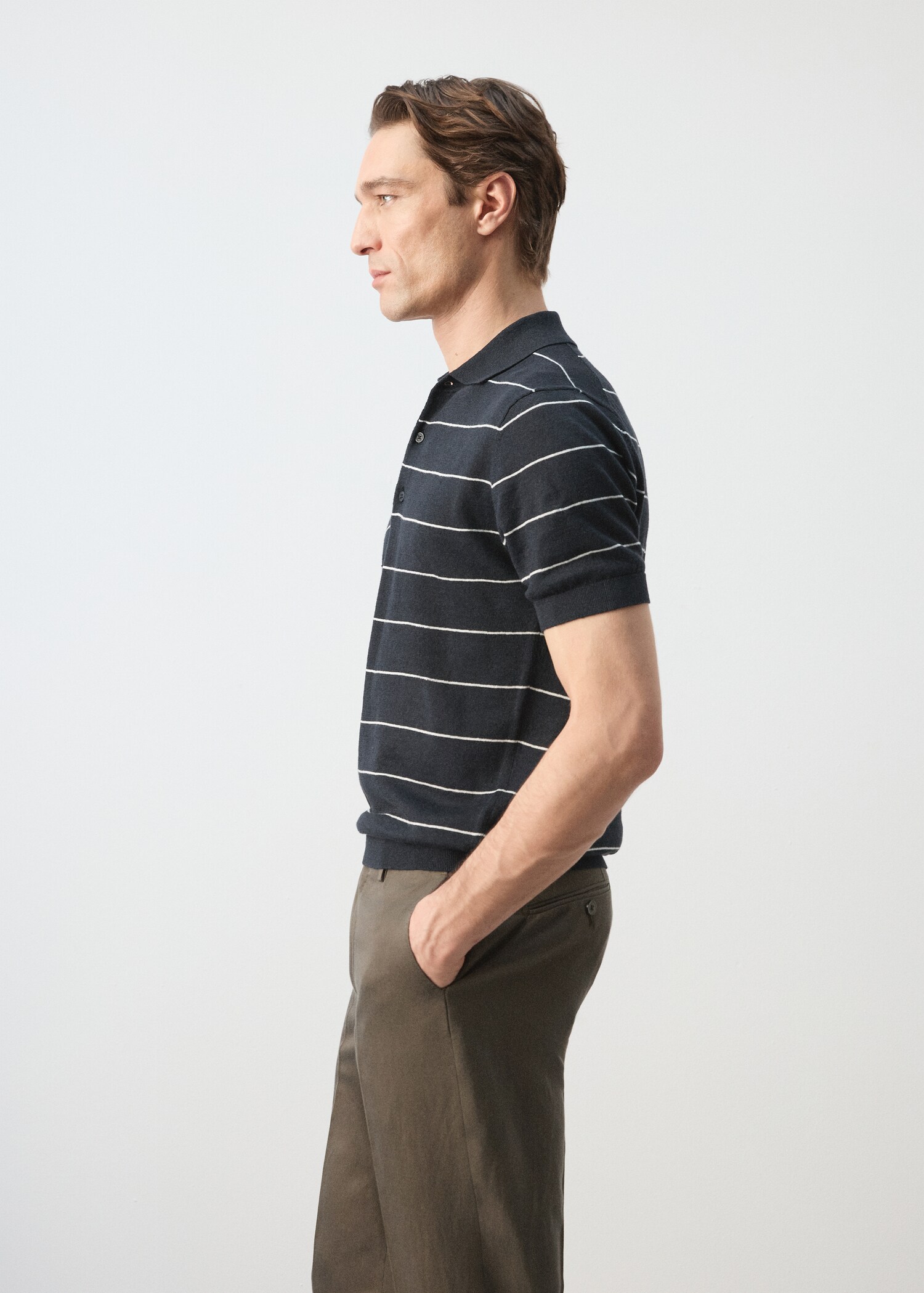 Linen blend striped polo shirt - Details of the article 2