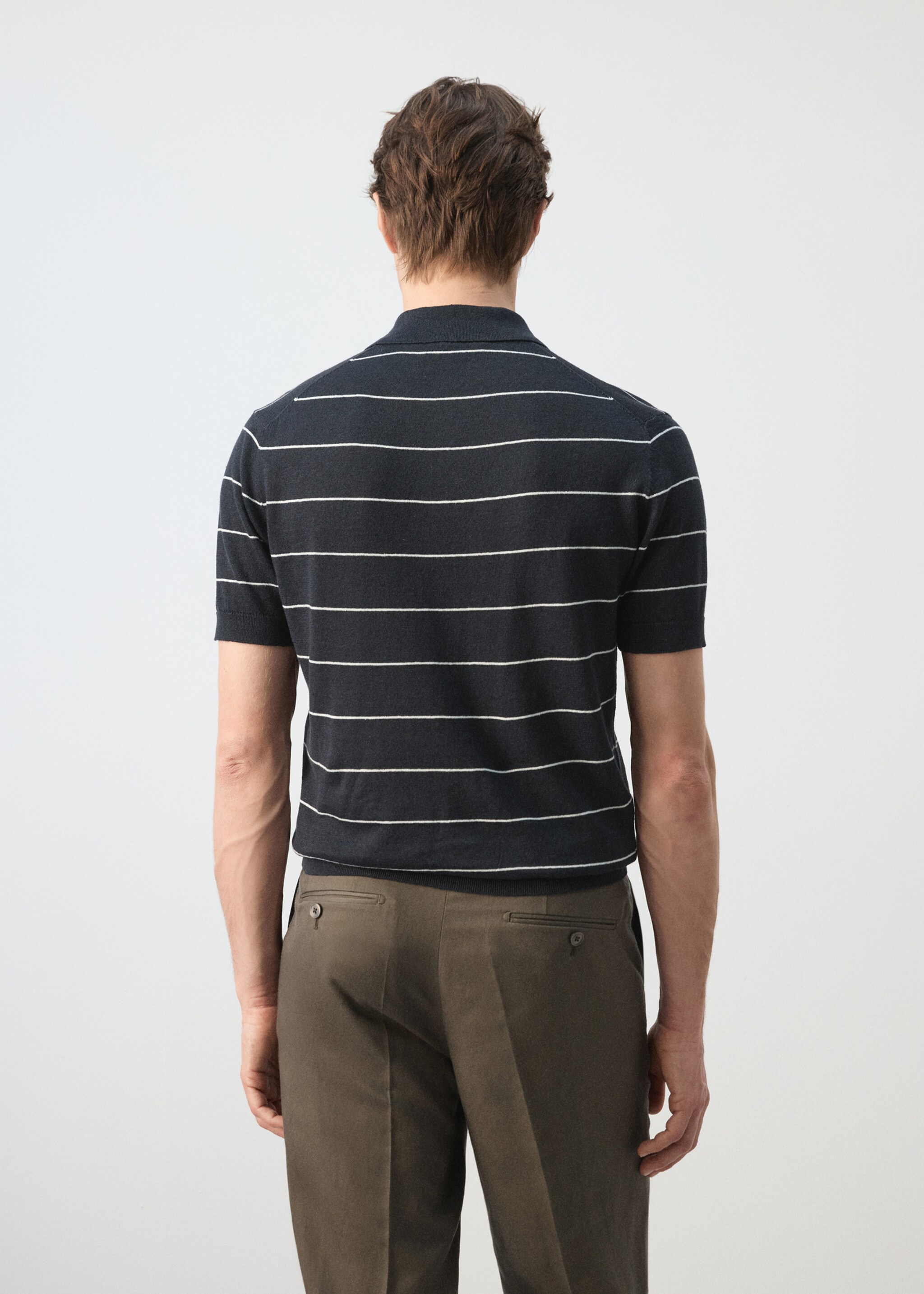 Linen blend striped polo shirt - Reverse of the article, Navy. Ref: 27045942-00.