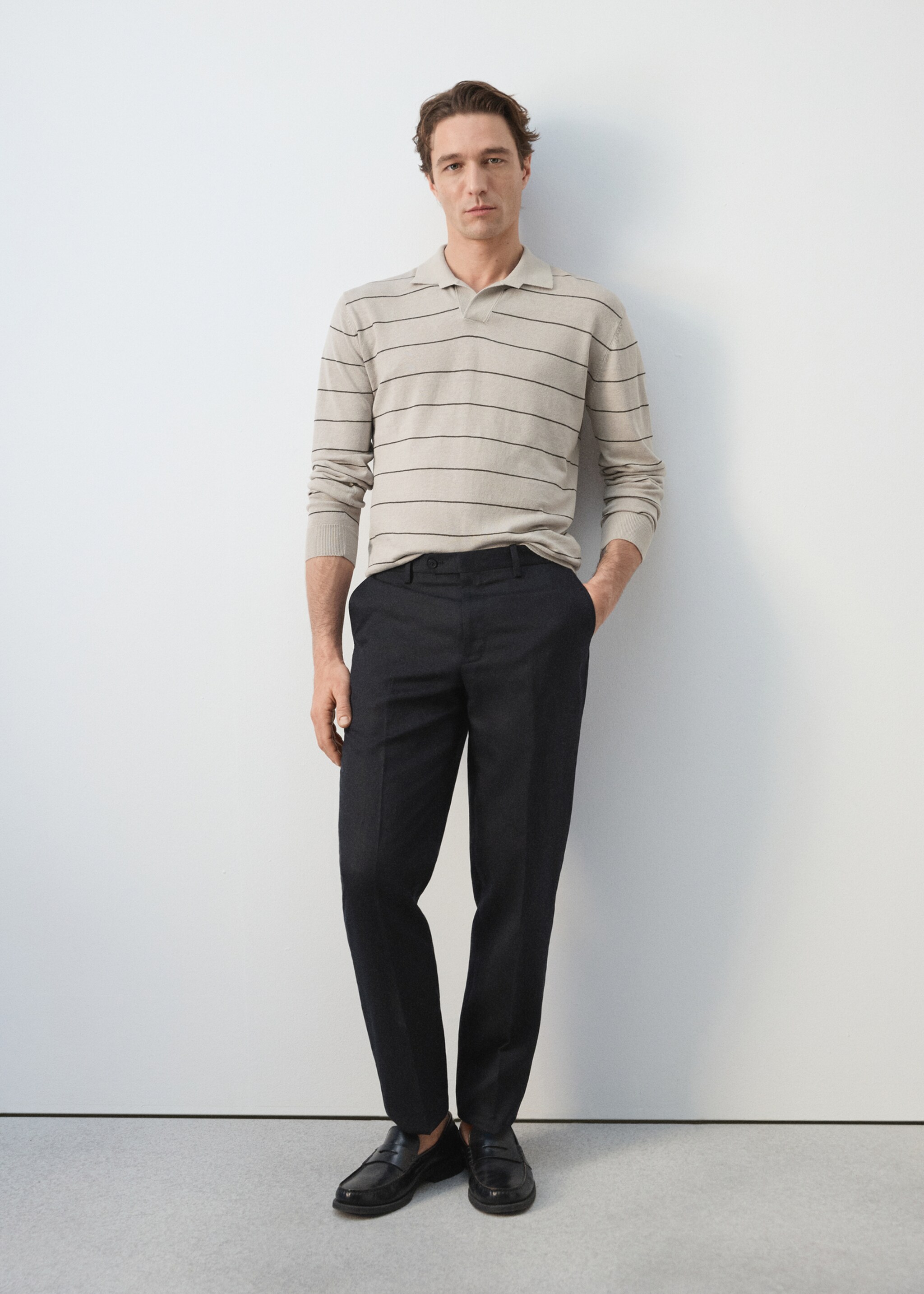 بولو جيرسي مزيج كتان مخطط - تفاصيل المنتج 4, بيج. Ref: 27045943-00.