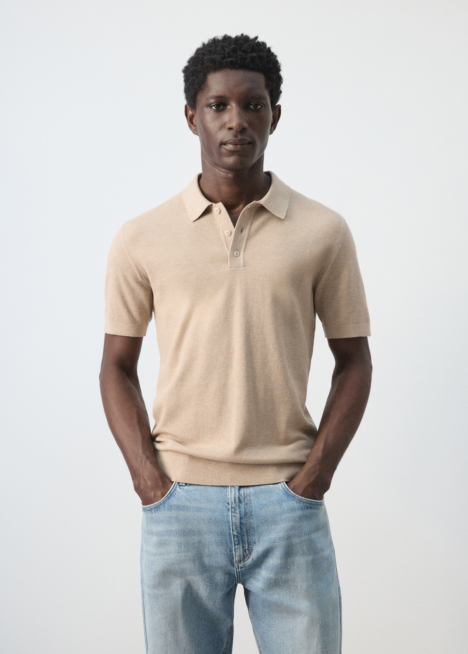 Fine knit polo shirt with microstructure - Medium plane