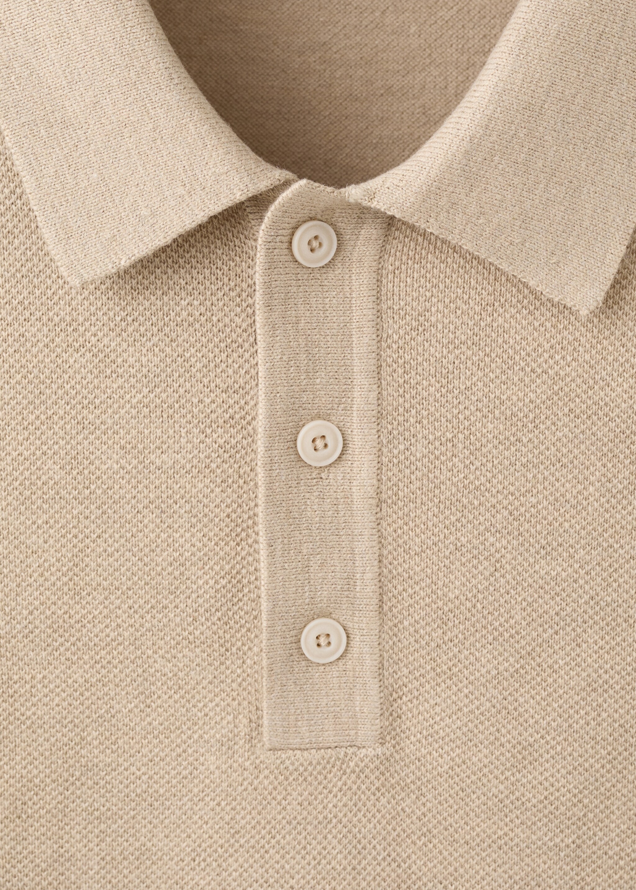 Fine knit polo shirt with microstructure - Details of the article 8, Beige. Ref: 27045944-00.