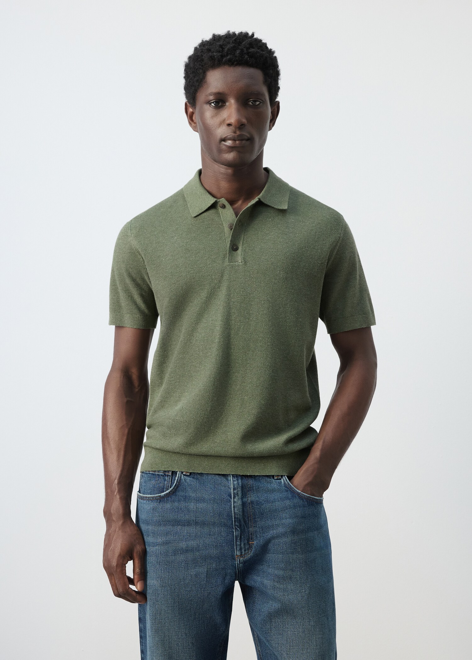 Fine knit polo shirt with microstructure - Medium plane