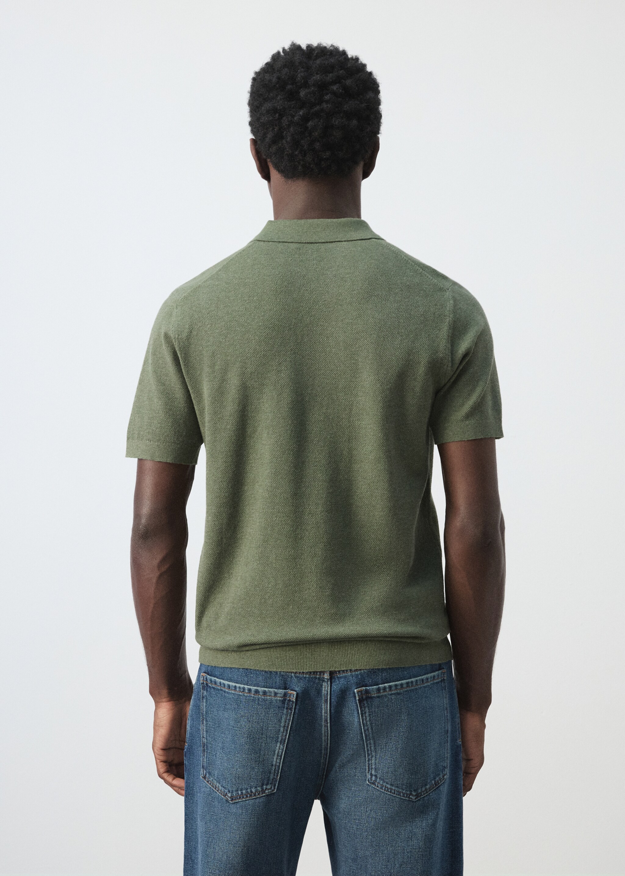 Polo en maille fine à micro-structure - Verso de l’article, Vert forêt. Ref: 27045944-00.