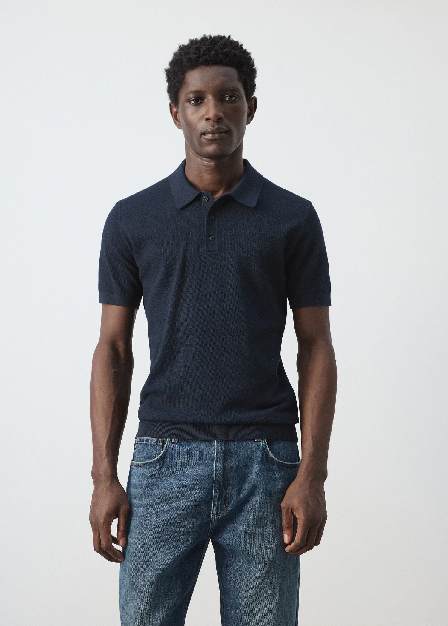 Fine knit polo shirt with microstructure - Medium plane