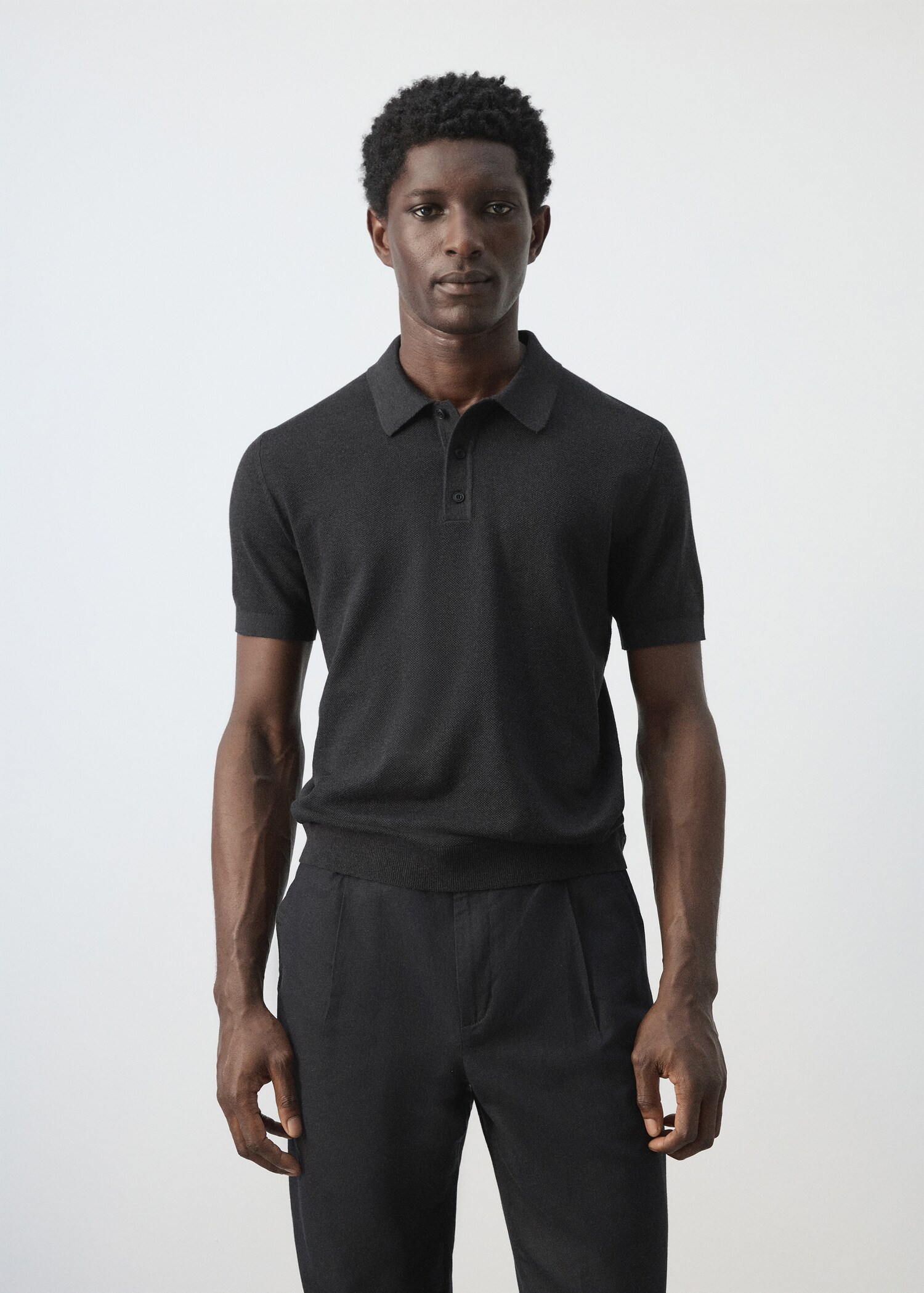 Fine knit polo shirt with microstructure - Medium plane