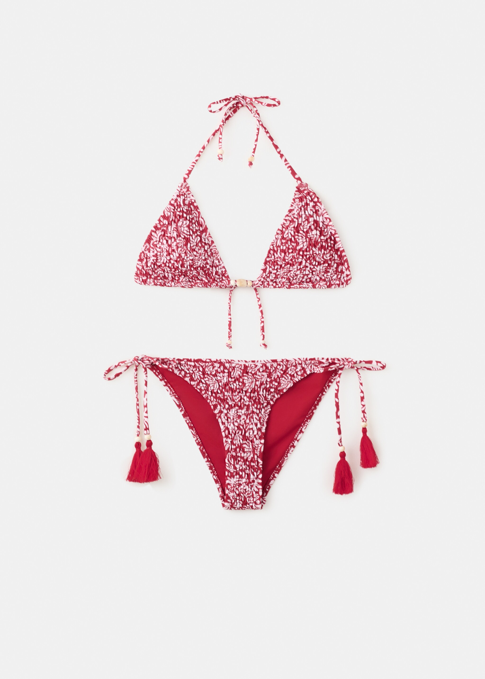 Bikini imprimé froncé - Article sans modèle, Cerise. Ref: 27045946-00.