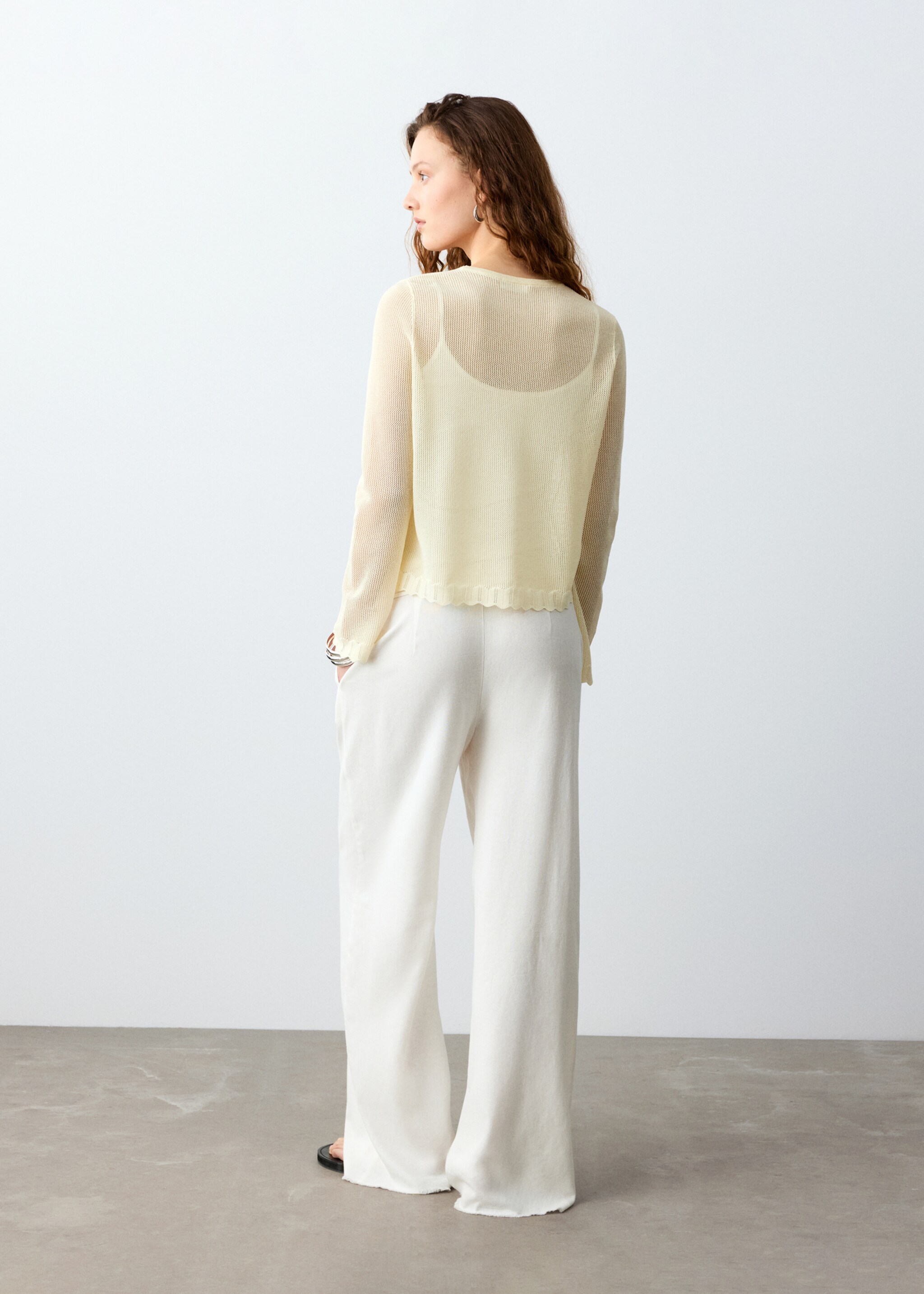 Pantalón lino lazo - Reverso del artículo, Blanco roto. Ref: 27045958-00.