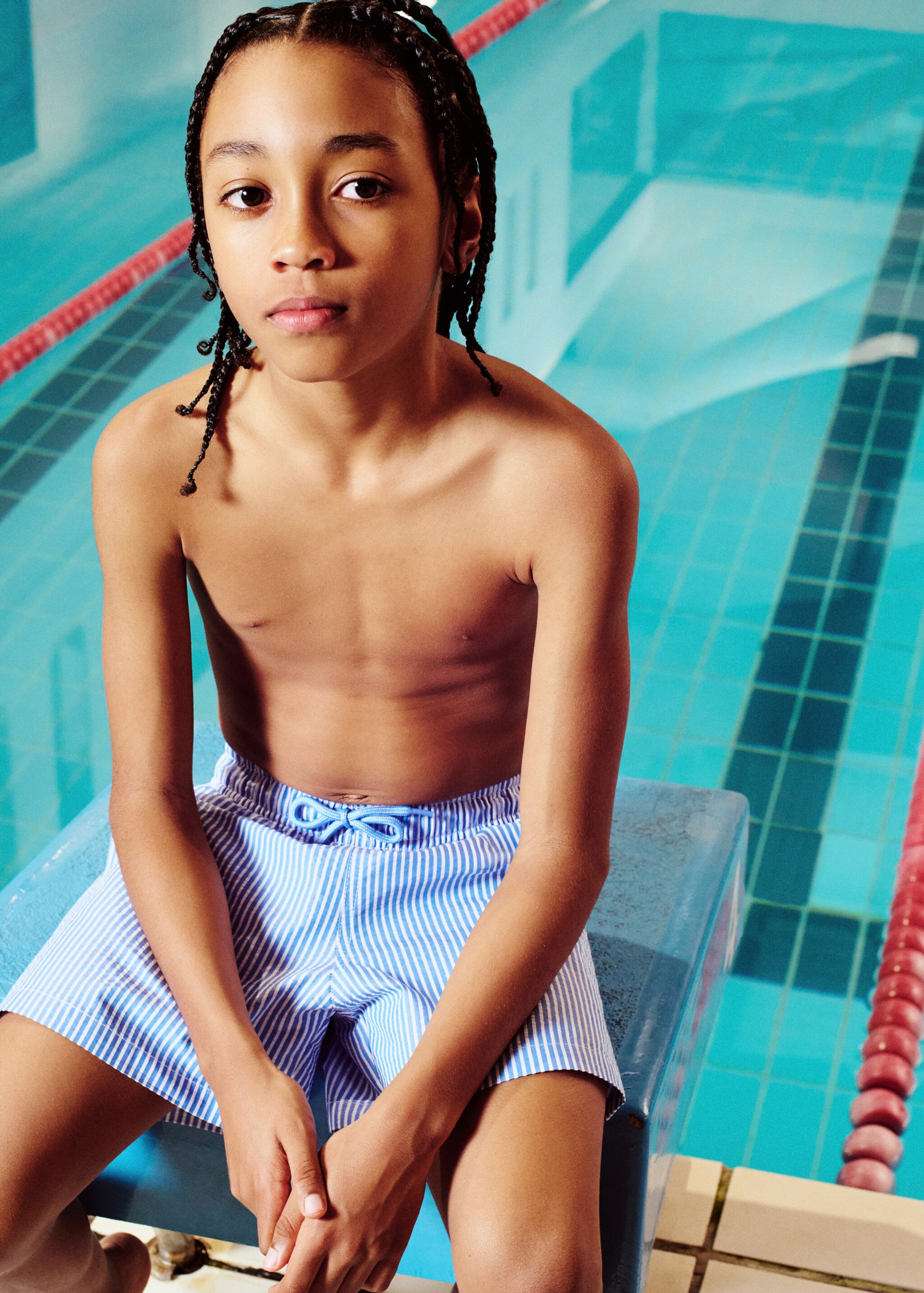 Bañador rayas seersucker - Detalle del artículo 6, Azul. Ref: 27045983-00.