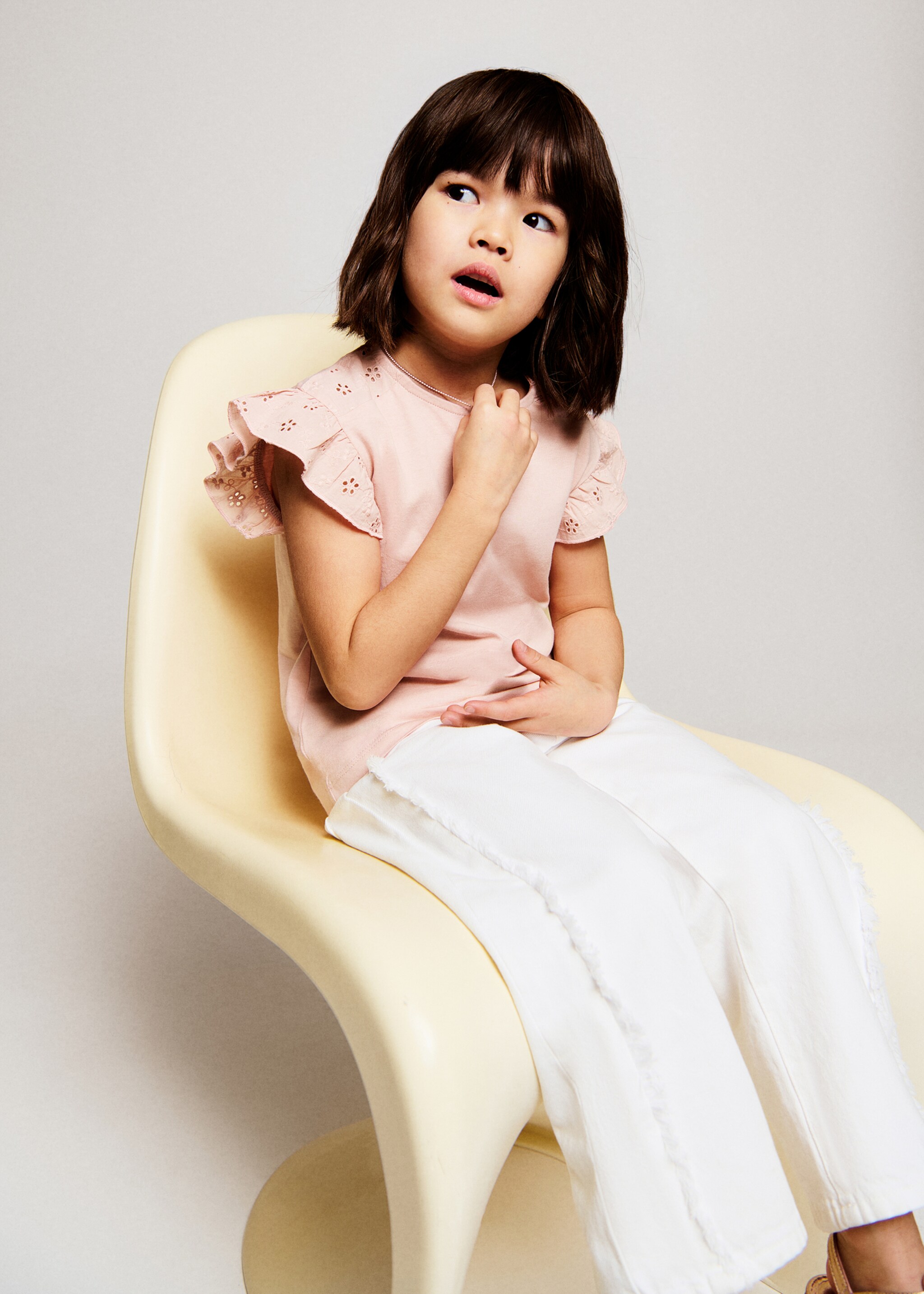 T-shirt met ruches en geborduurde accenten - Middenvlak, Roze. Ref: 27046339-00.