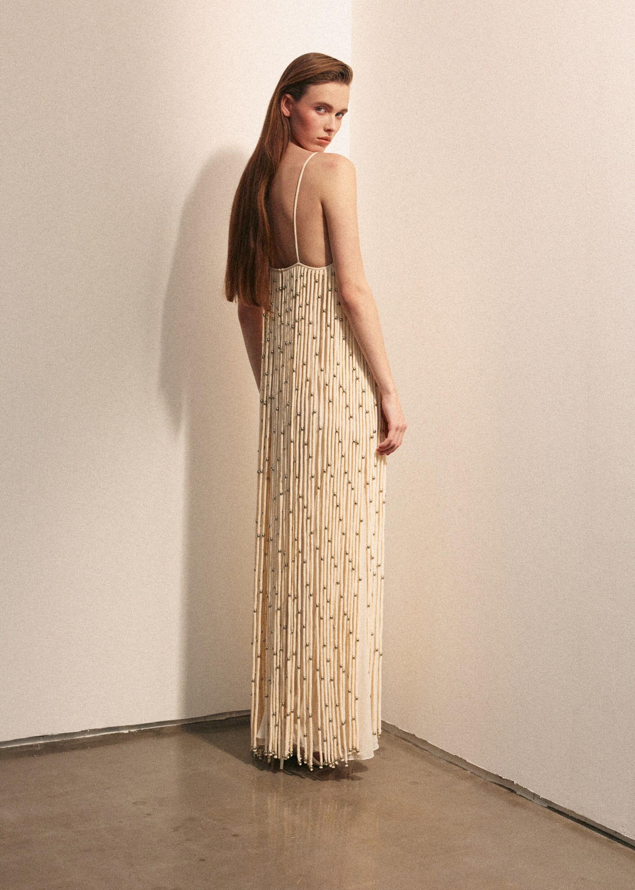 Long dress with sphere tassels - Reverse of the article, Off White. Ref: 27046340-00.